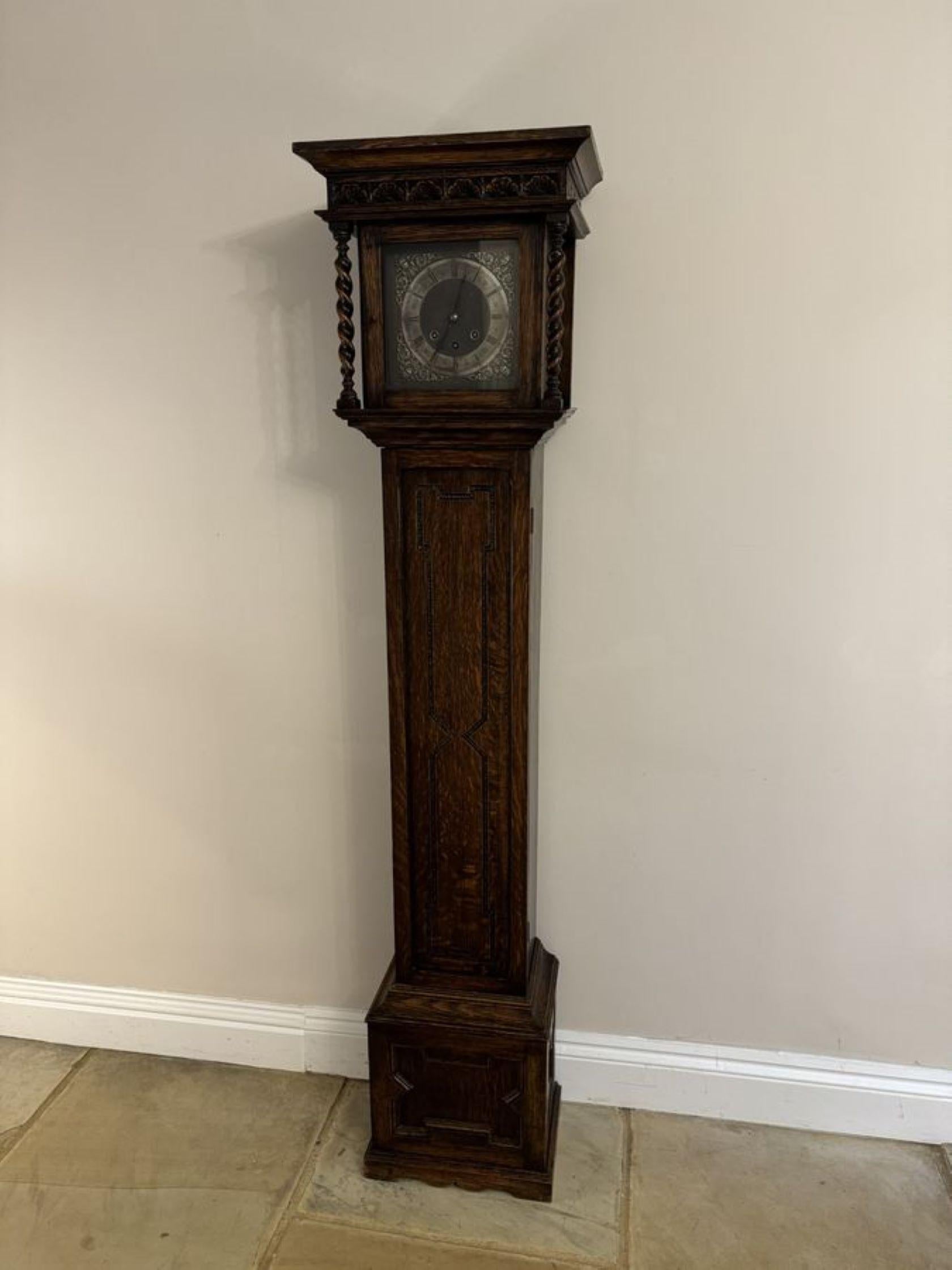Fine Quality antique Oak 8 Day Chiming Grandmother Clock For Sale 2