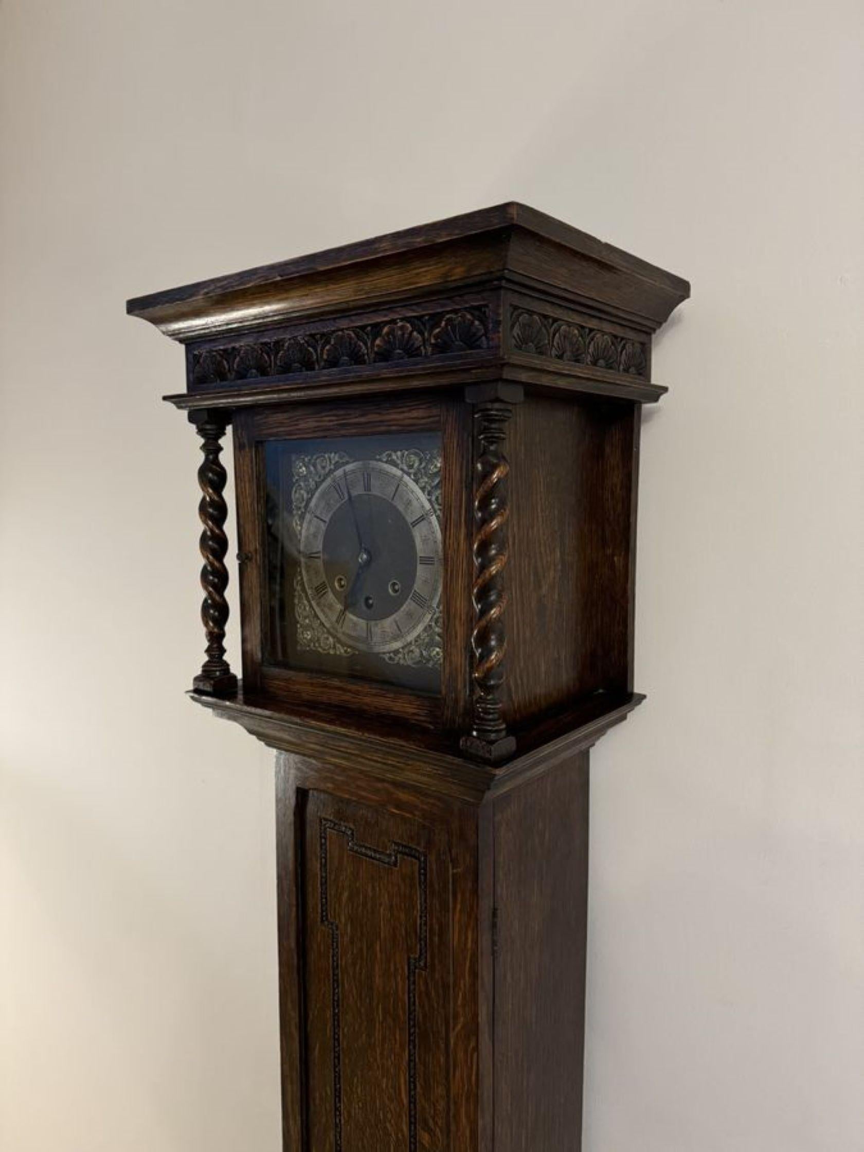Fine Quality antique Oak 8 Day Chiming Grandmother Clock For Sale 3
