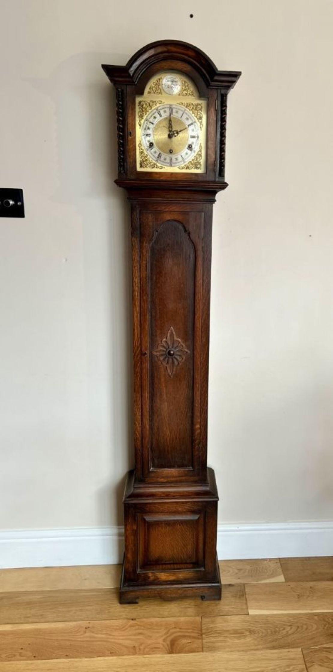 Brass Fine Quality Antique Oak 8 Day Chiming Grandmother Clock