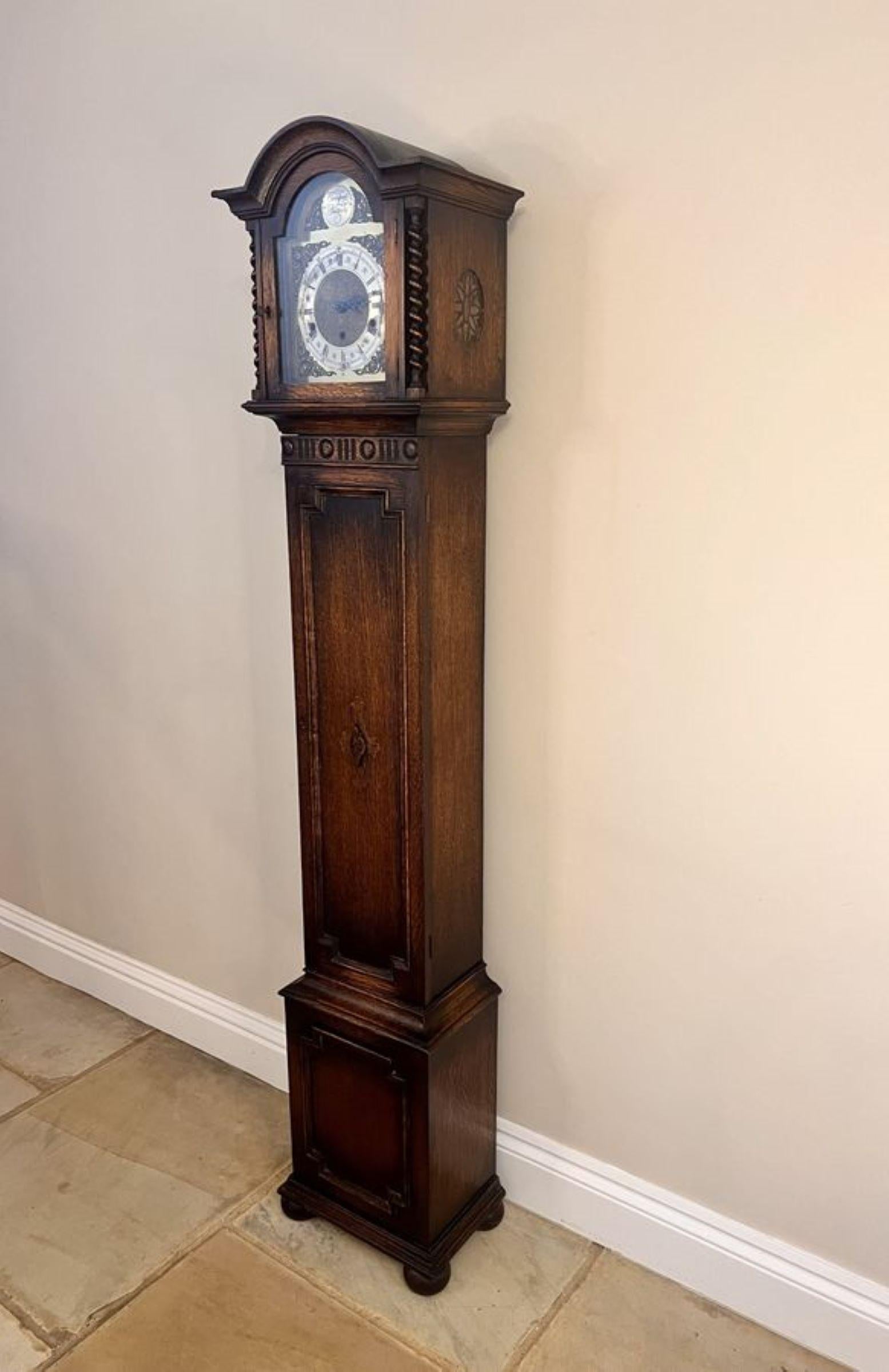 Fine Quality Antique Oak 8 Day Chiming Grandmother Clock 1