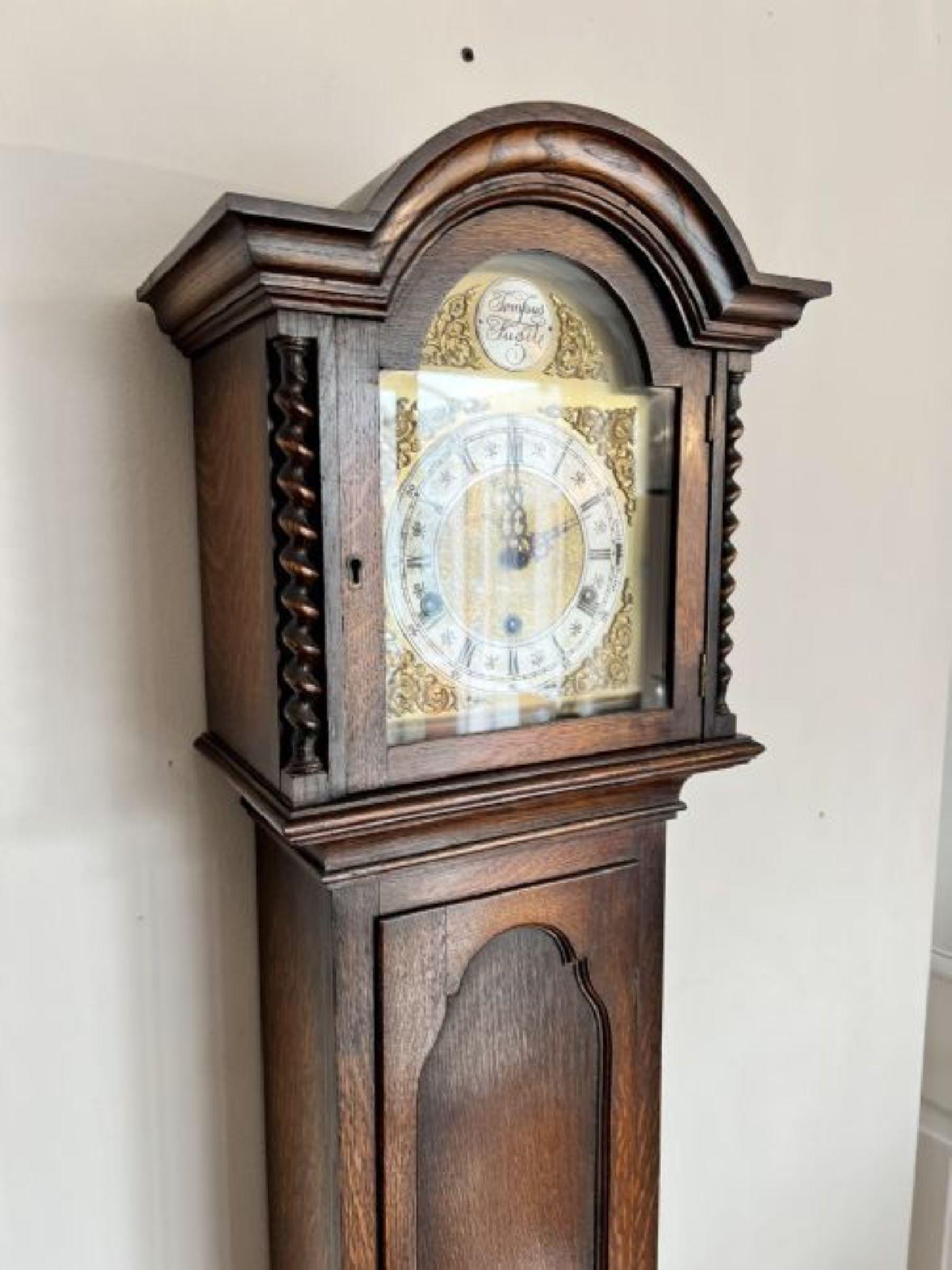 Fine Quality Antique Oak 8 Day Chiming Grandmother Clock 1
