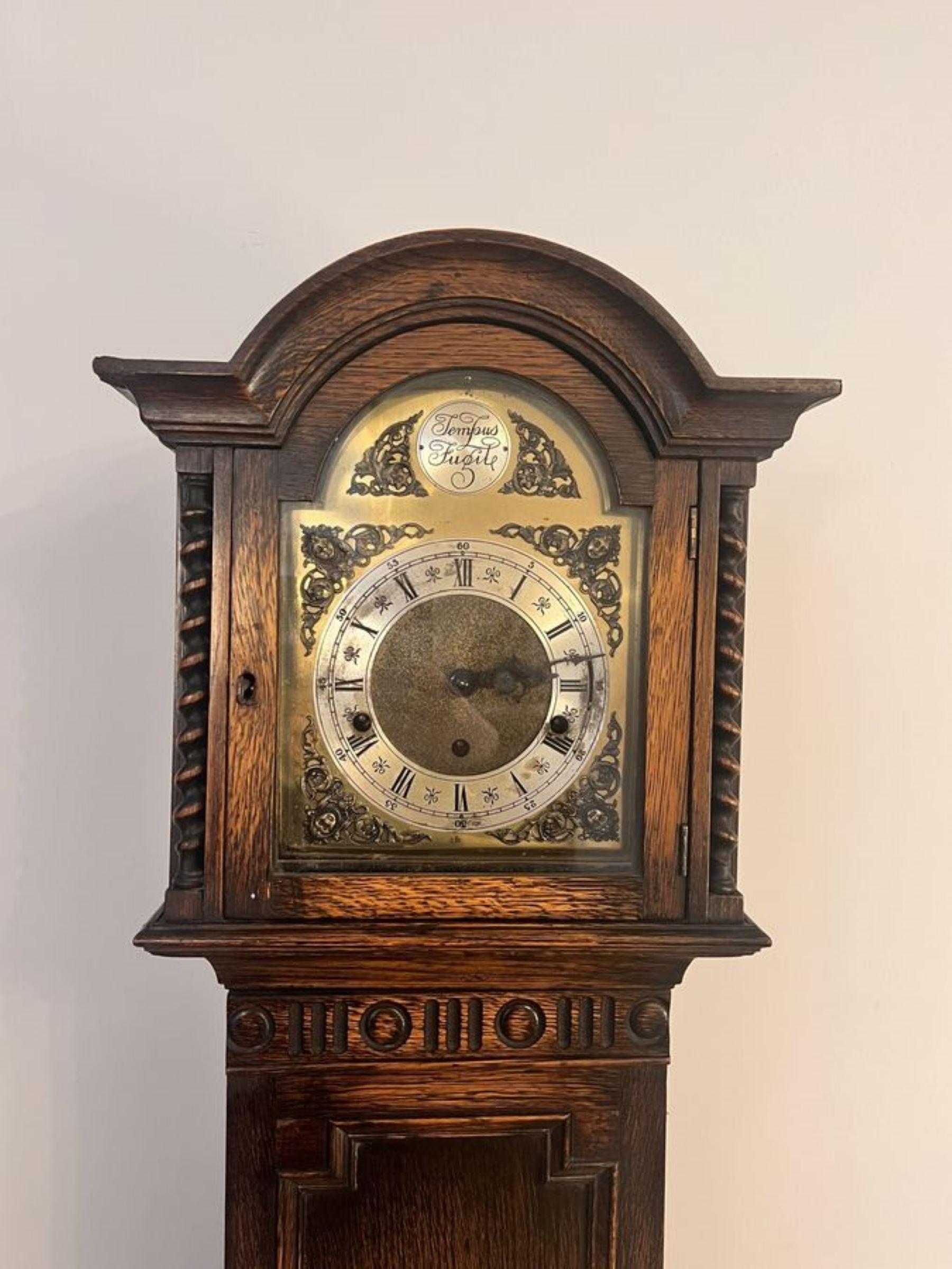 Fine Quality Antique Oak 8 Day Chiming Grandmother Clock 2