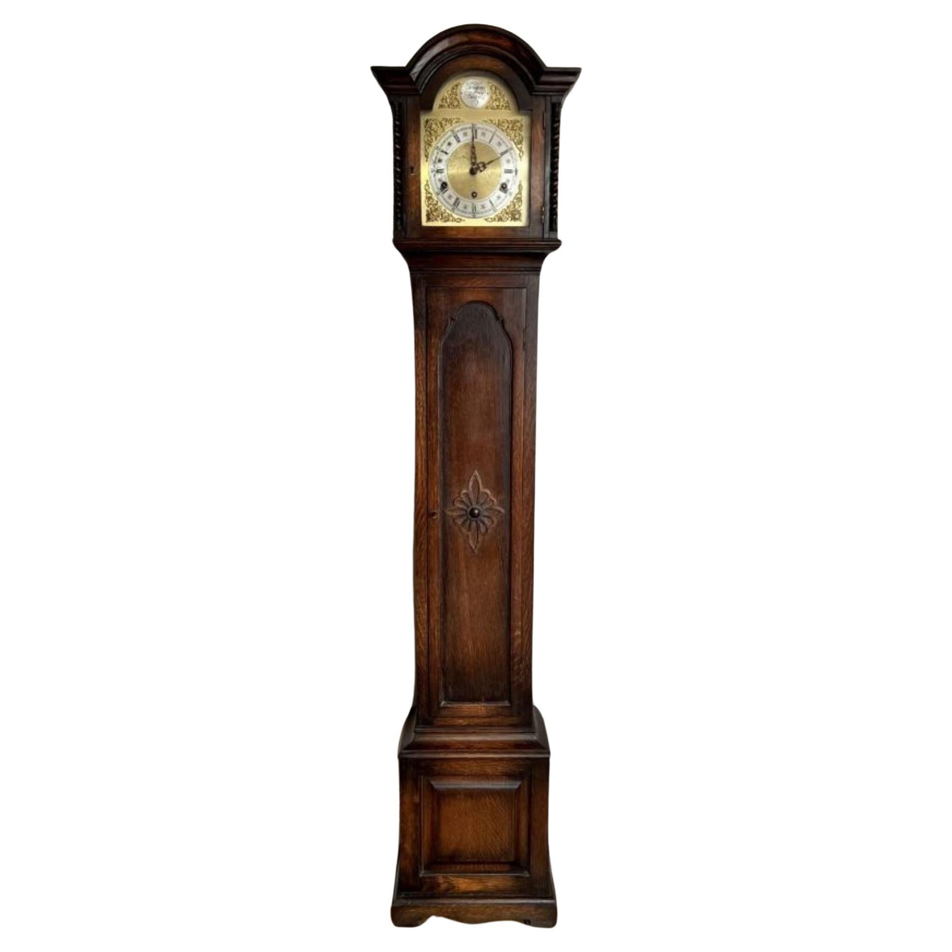 Fine Quality Antique Oak 8 Day Chiming Grandmother Clock