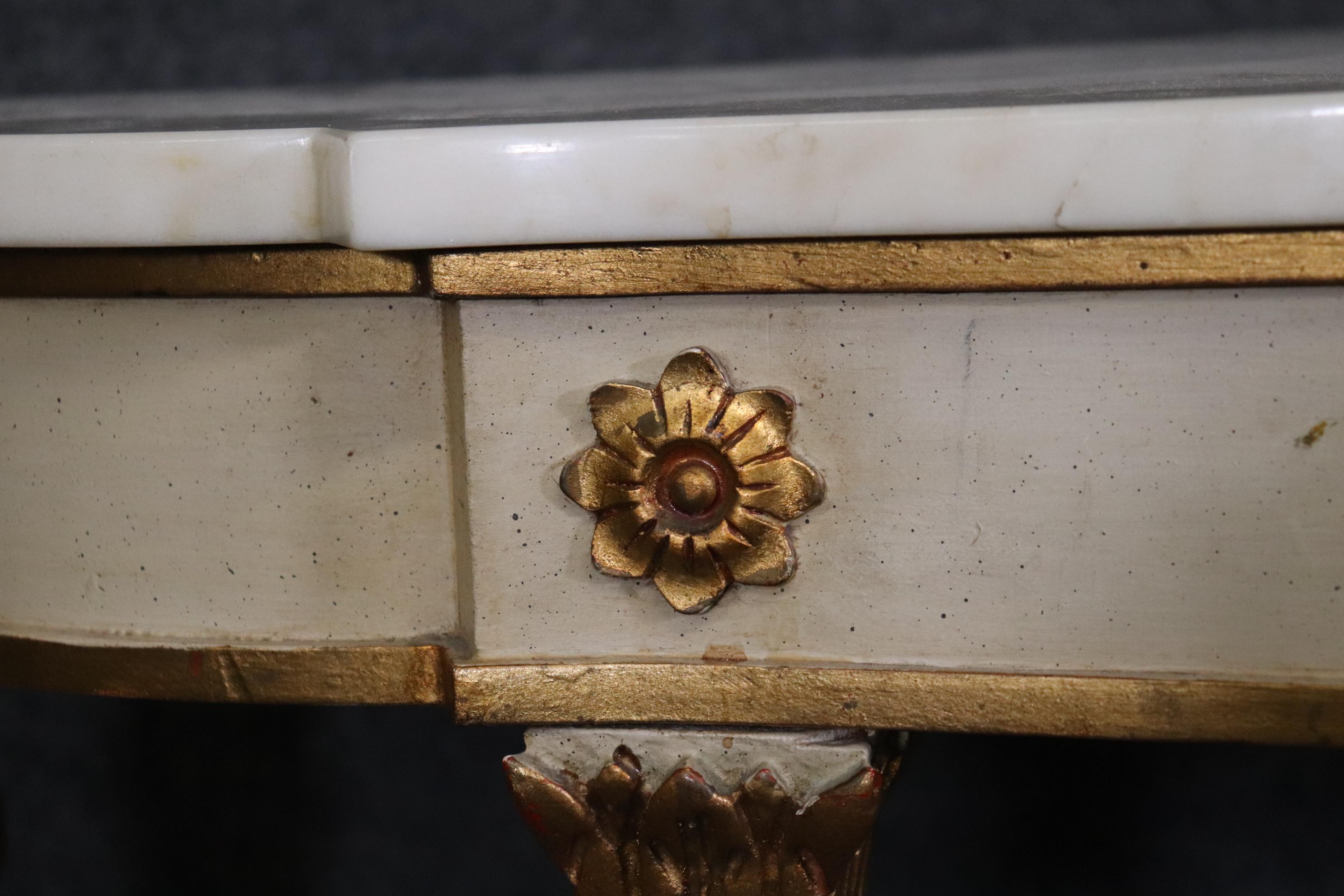 Fine Quality Antique Painted French Directoire Style Marble Top Console Table  For Sale 5