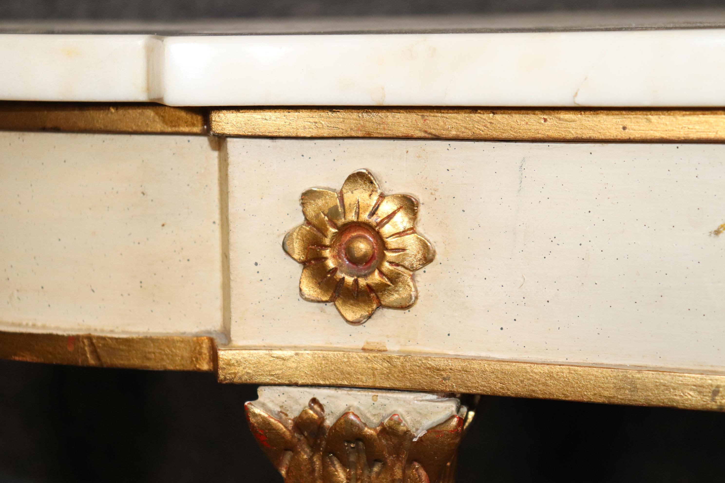 Fine Quality Antique Painted French Directoire Style Marble Top Console Table  For Sale 6