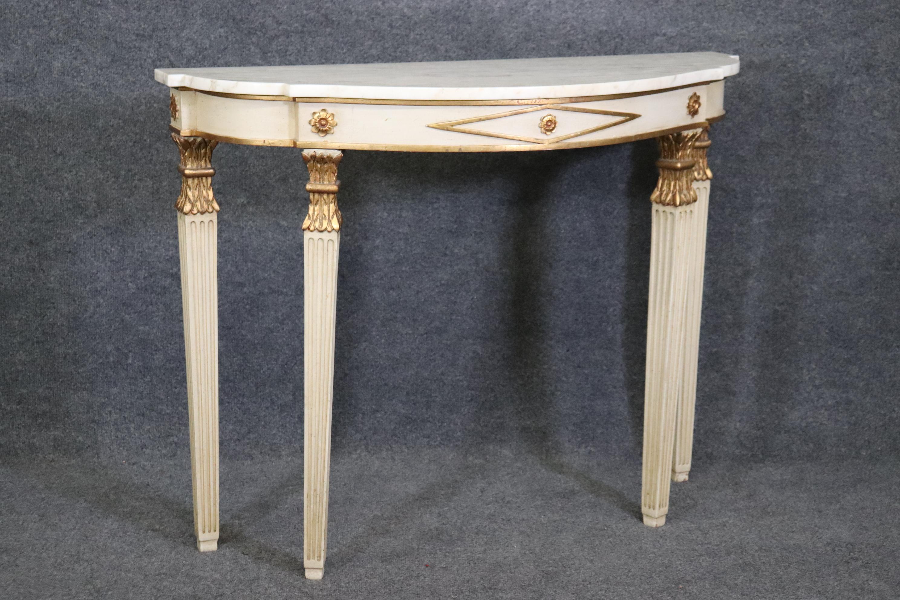 Unknown Fine Quality Antique Painted French Directoire Style Marble Top Console Table  For Sale
