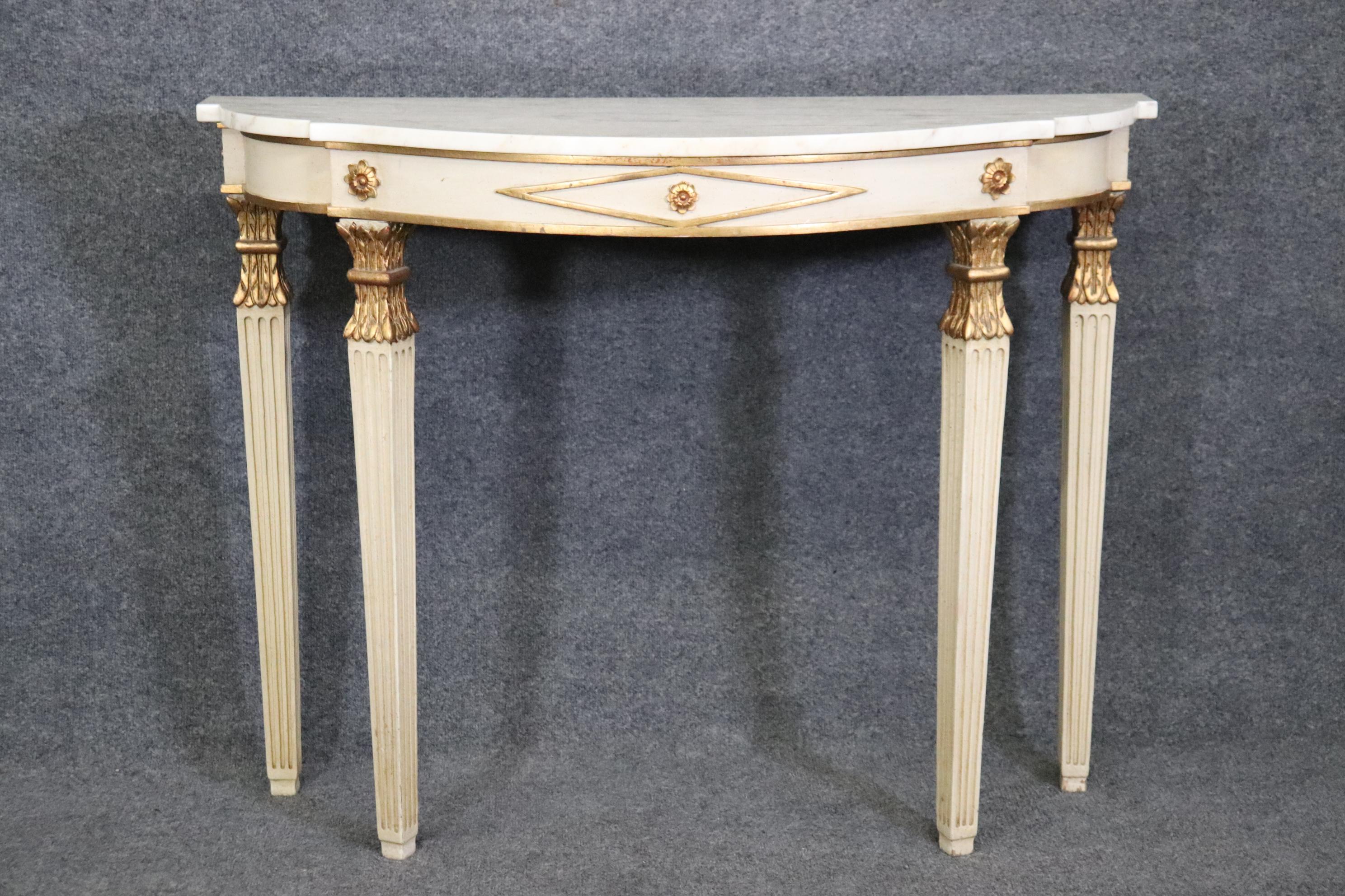 Fine Quality Antique Painted French Directoire Style Marble Top Console Table  In Good Condition For Sale In Swedesboro, NJ