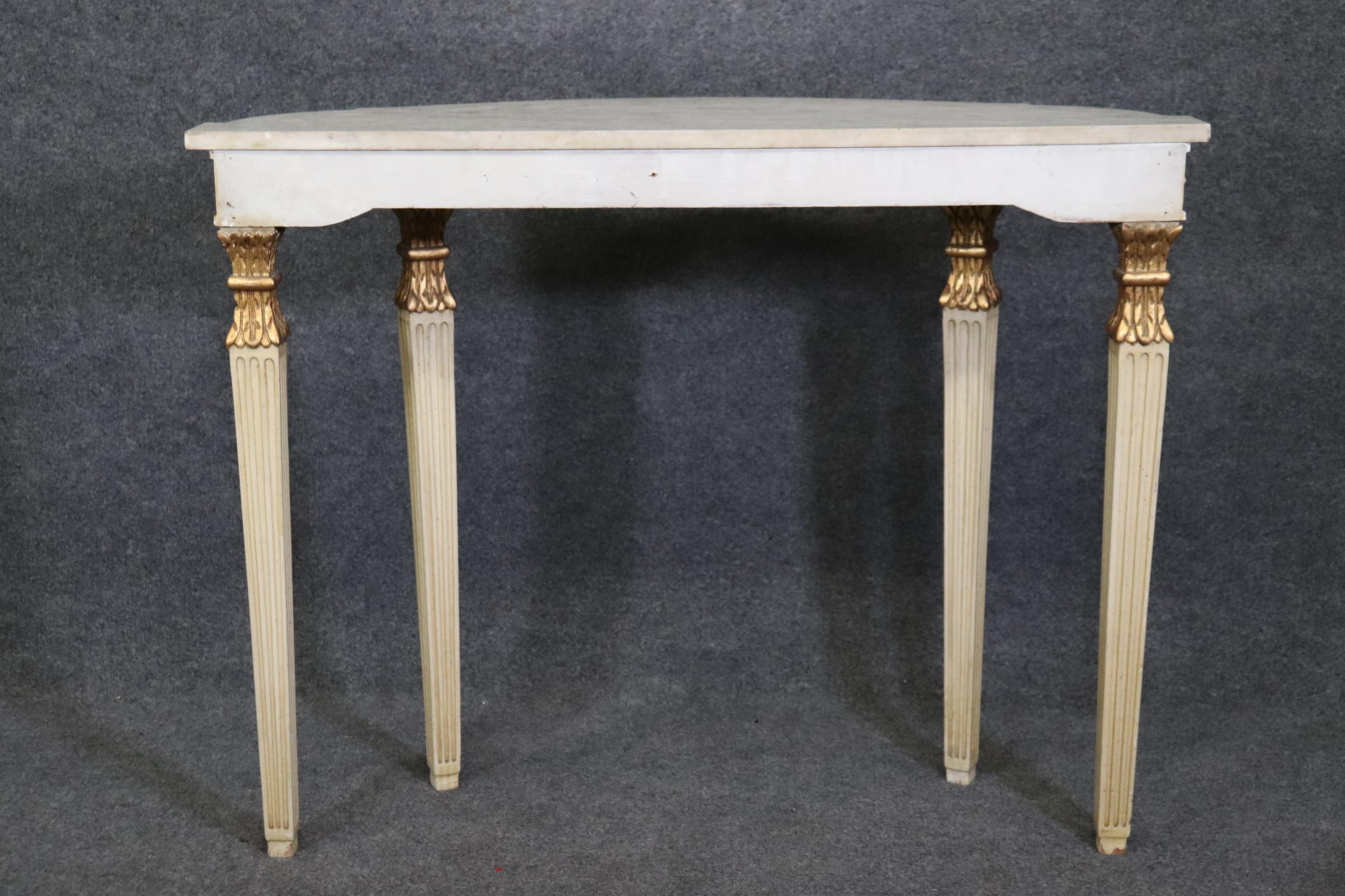 Fine Quality Antique Painted French Directoire Style Marble Top Console Table  For Sale 1
