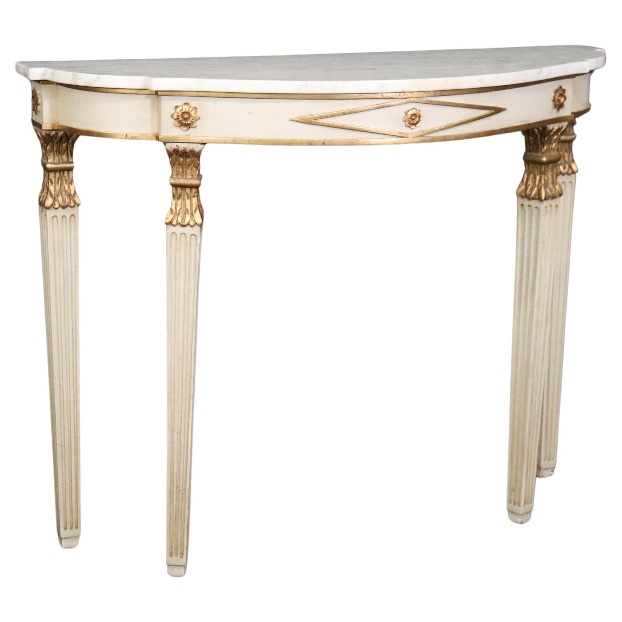 Fine Quality Antique Painted French Directoire Style Marble Top Console Table  For Sale