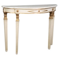 Table console ancienne peinte de style Directoire français avec plateau en marbre de qualité supérieure 