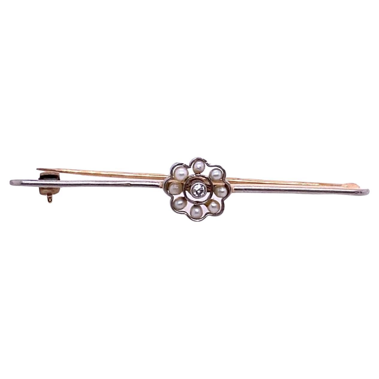 Fine Quality Antique Pearls & Diamonds Brooch in 15ct Gold & Platinum