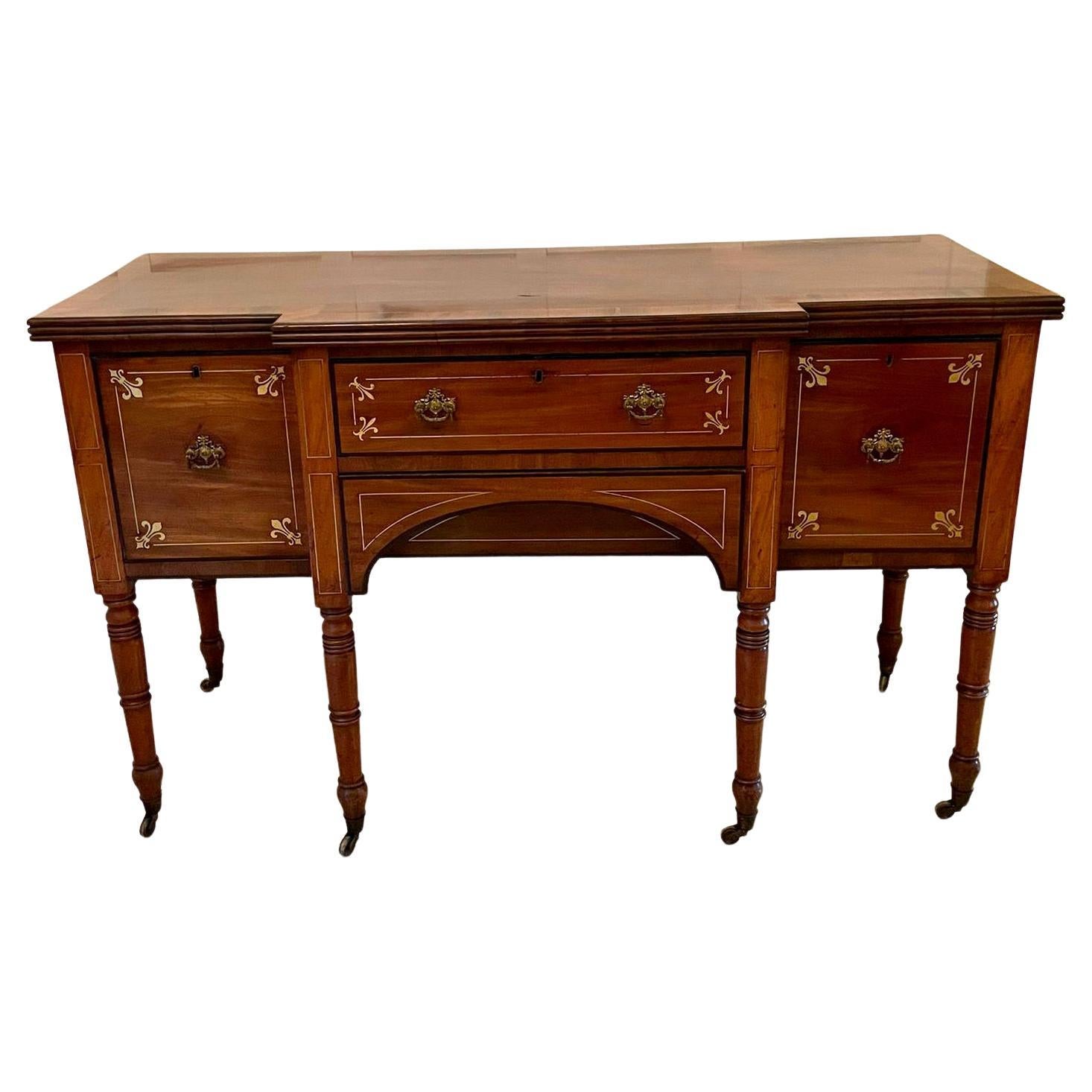 Fine Quality Antique Regency Brass Inlaid Mahogany Breakfront Sideboard For Sale