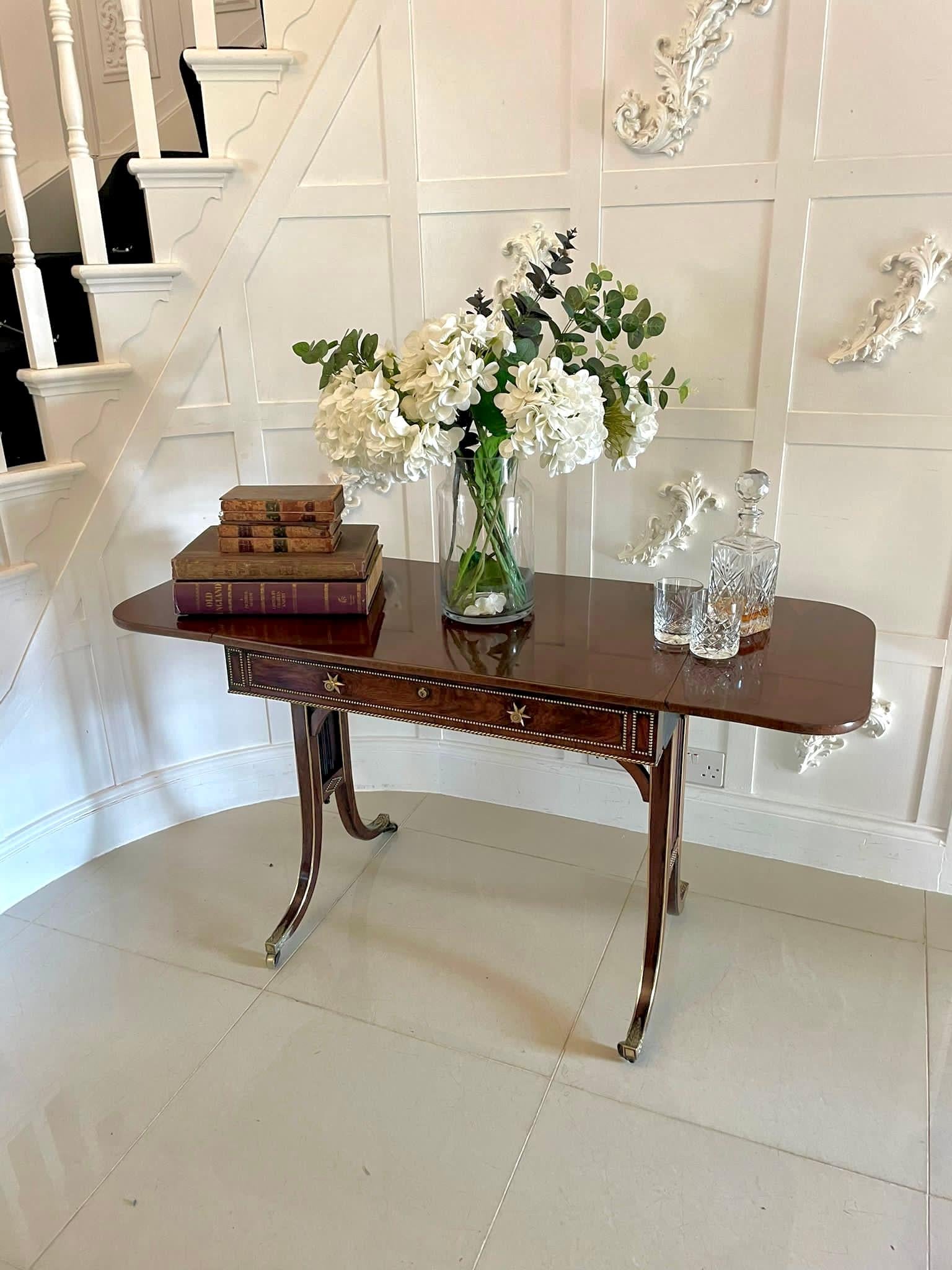 English Fine Quality Antique Regency Brass Inlaid Rosewood Freestanding Sofa/Side Table For Sale