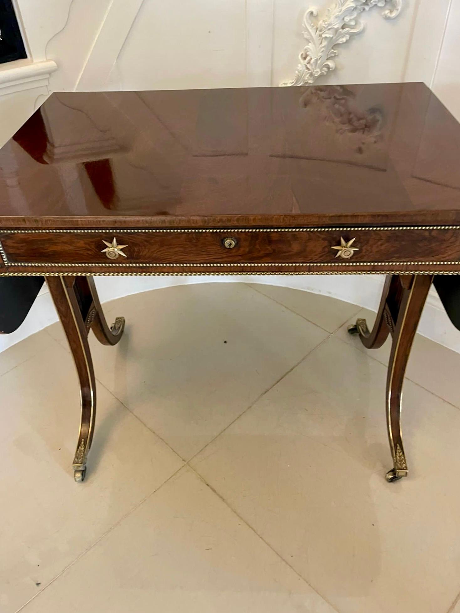 Fine Quality Antique Regency Brass Inlaid Rosewood Freestanding Sofa/Side Table For Sale 11