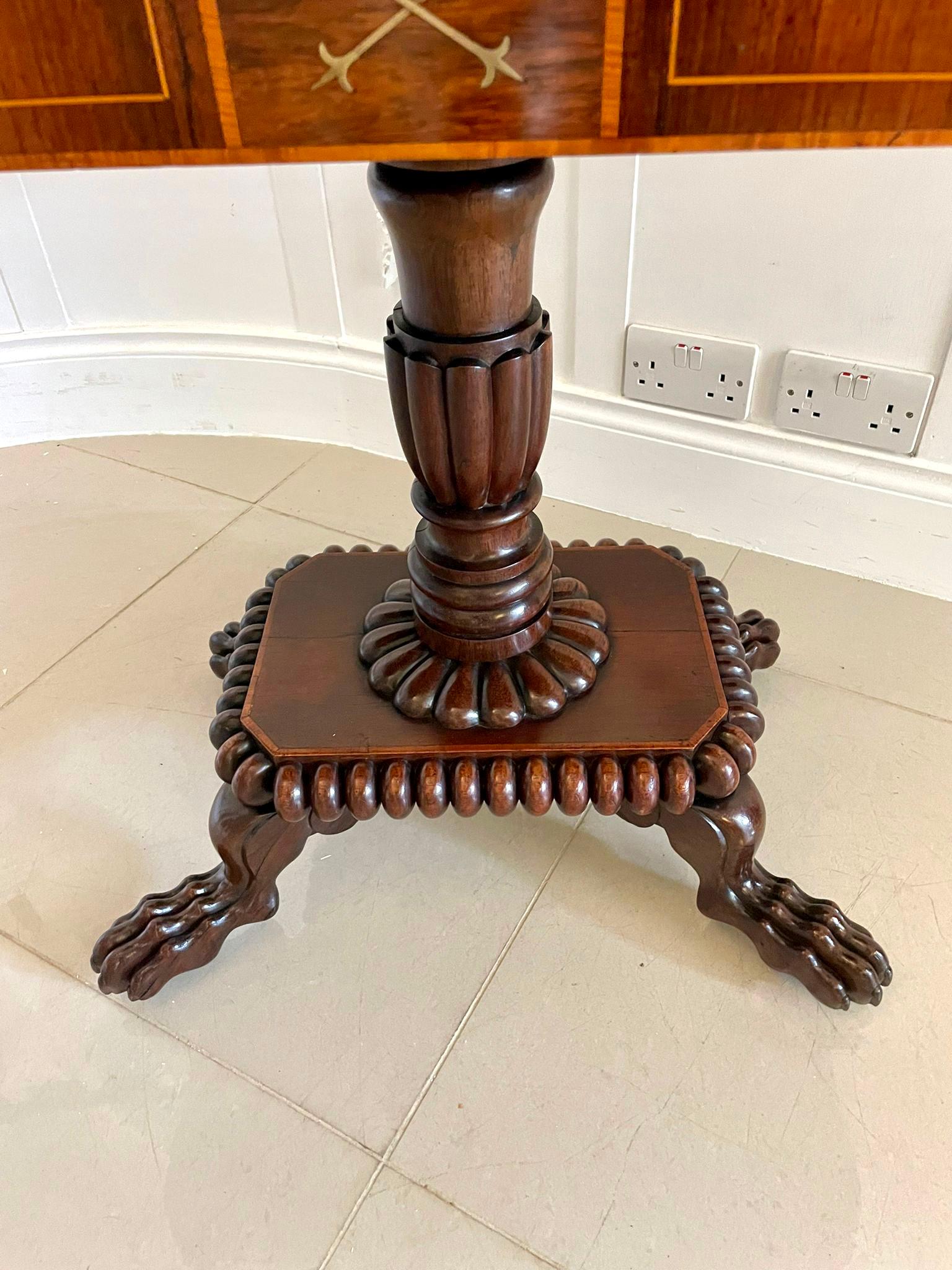 Fine Quality Antique Regency Carved Rosewood Brass Inlaid Card/Side Table For Sale 4