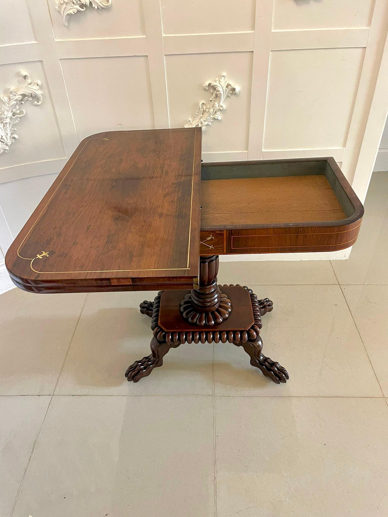 Inlay Fine Quality Antique Regency Carved Rosewood Brass Inlaid Card/Side Table For Sale