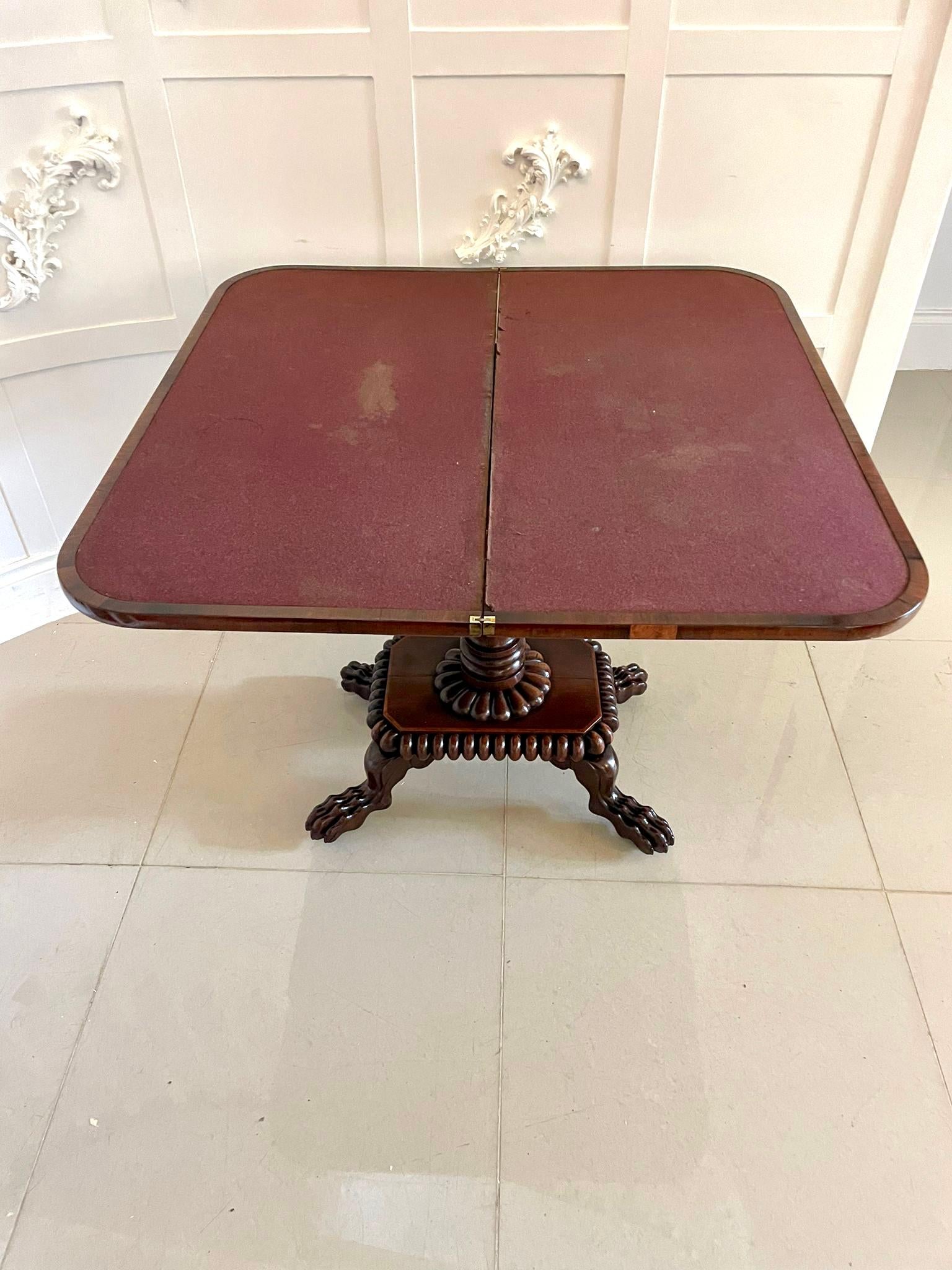 Fine Quality Antique Regency Carved Rosewood Brass Inlaid Card/Side Table In Good Condition For Sale In Suffolk, GB