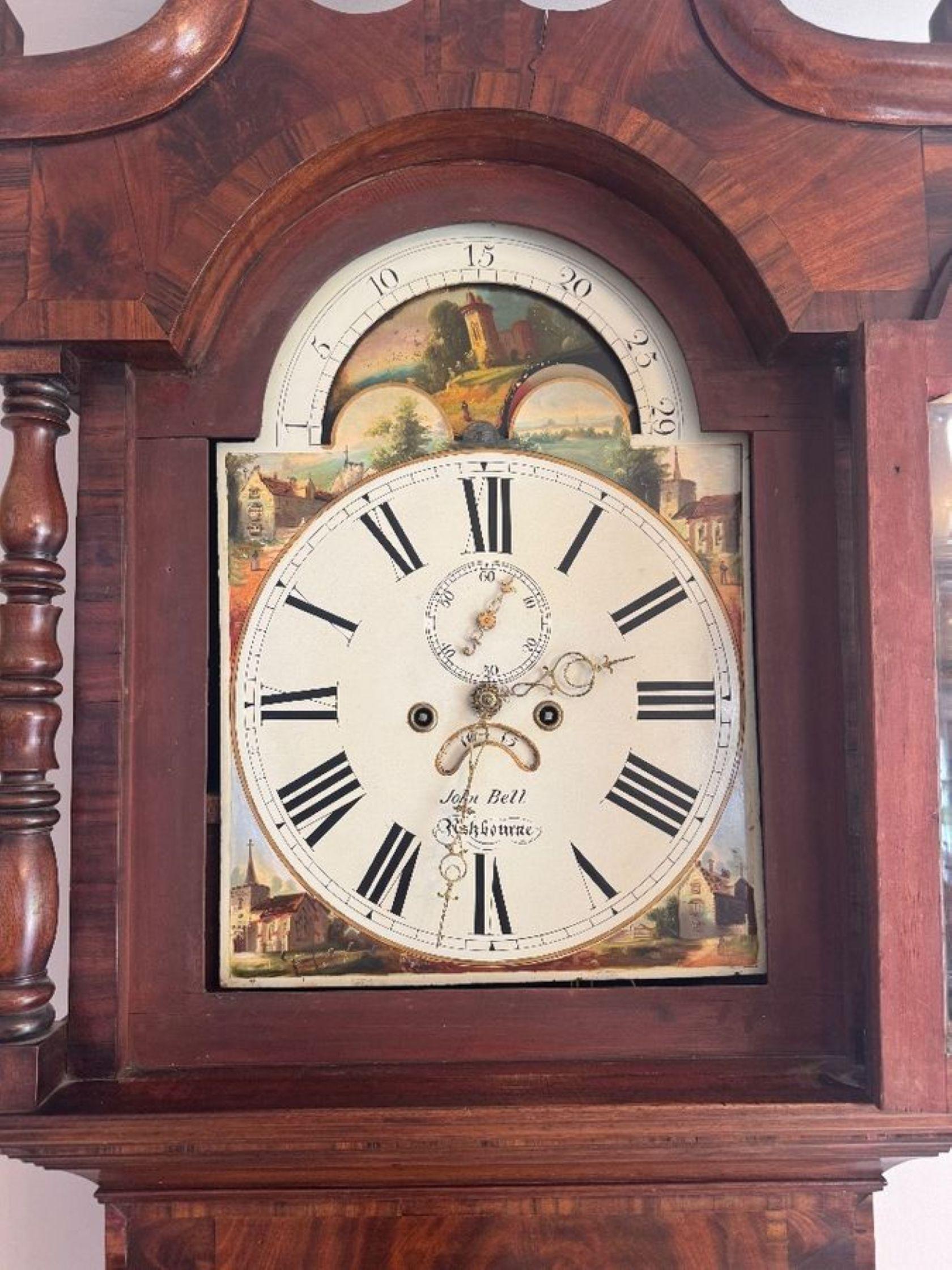 British Fine quality antique Regency inlaid mahogany longcase clock For Sale