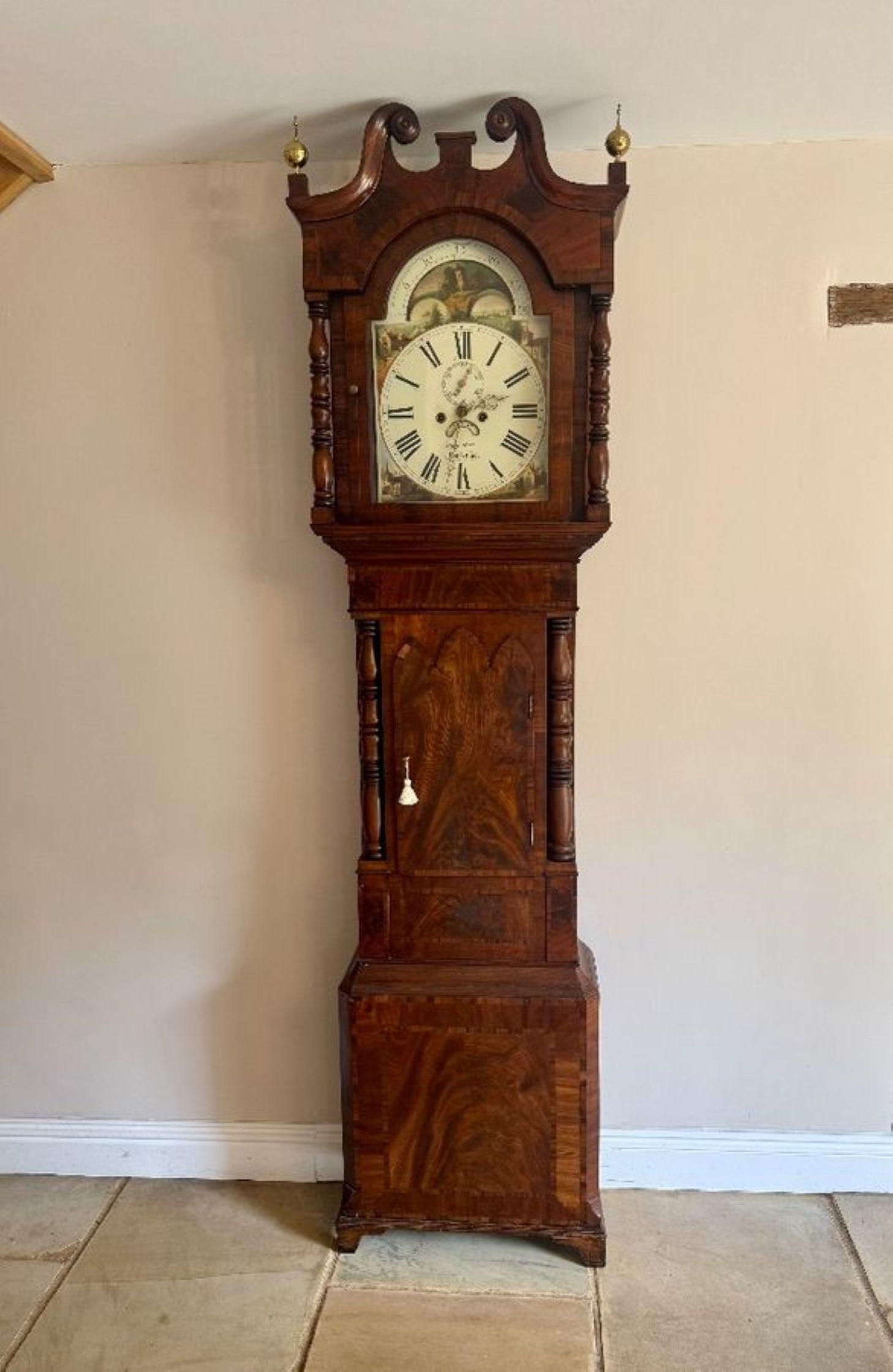 19th Century Fine quality antique Regency inlaid mahogany longcase clock For Sale