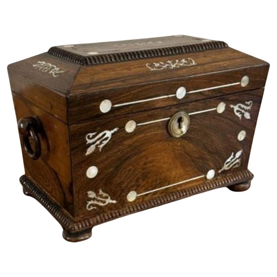 Caja de té antigua de palisandro de la Regencia de gran calidad