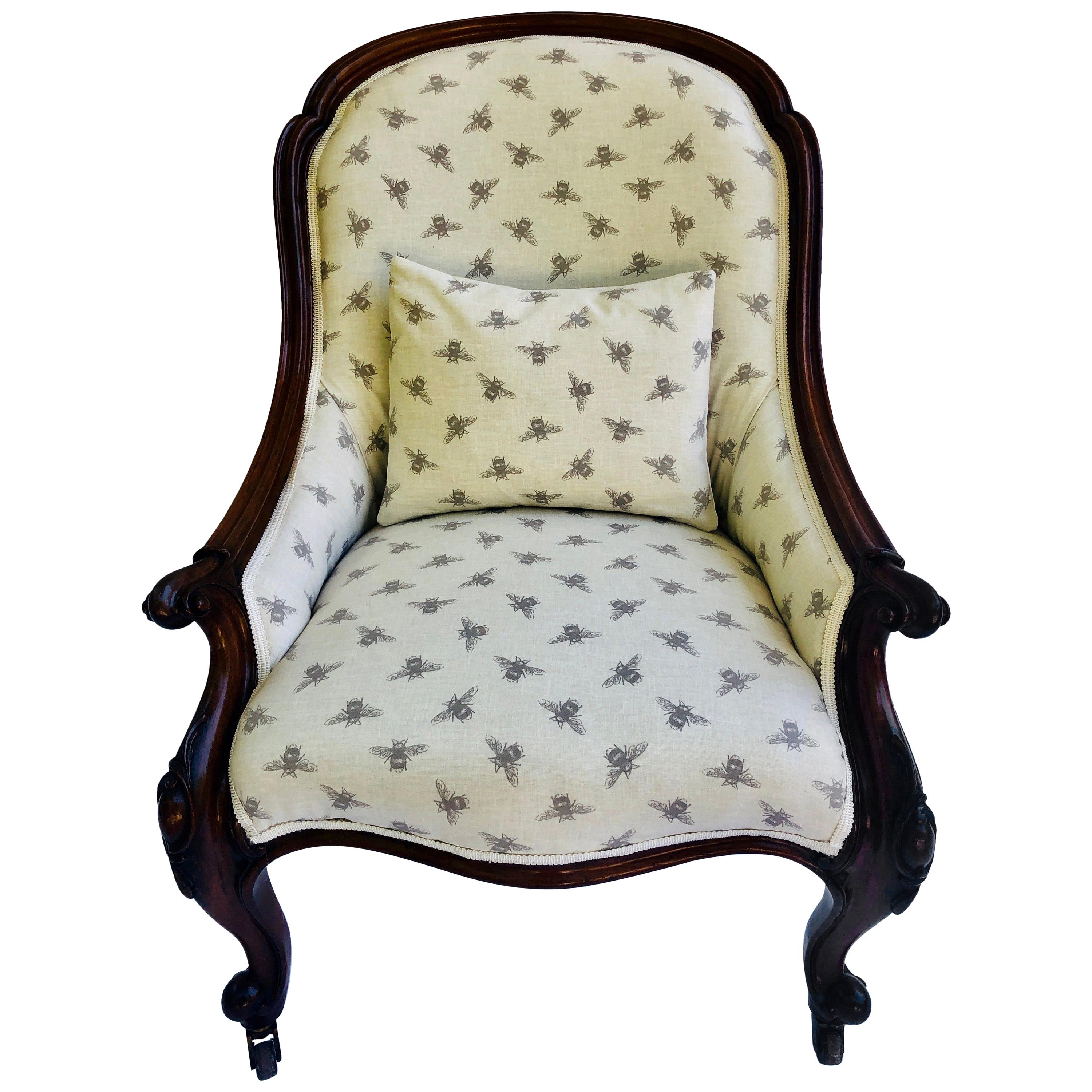 Fauteuil victorien en bois de rose ancien de qualité supérieure