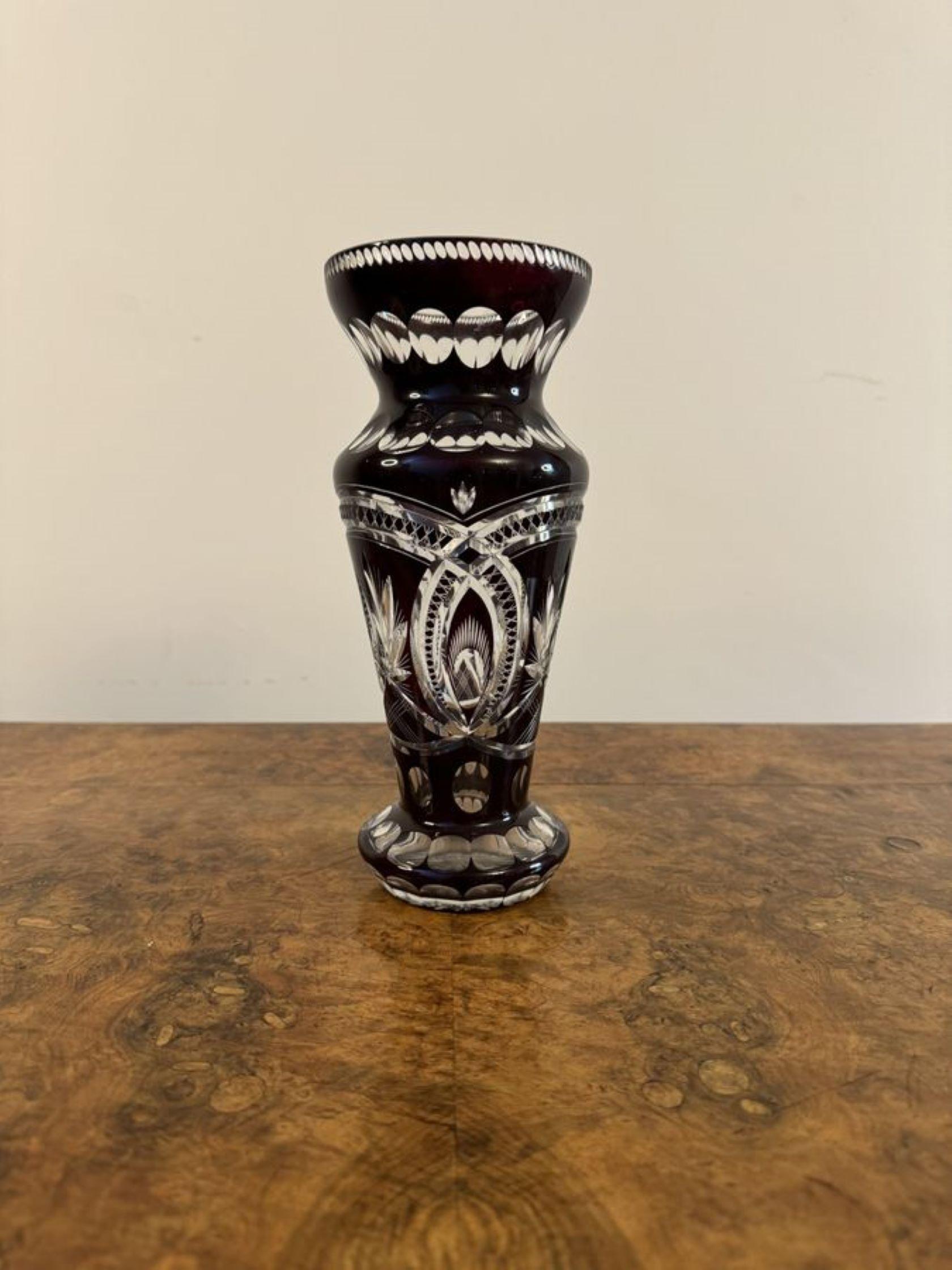 Jarrón antiguo victoriano de cristal de Bohemia de gran calidad siglo XIX en venta