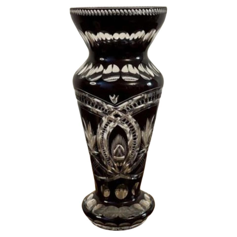 Jarrón antiguo victoriano de cristal de Bohemia de gran calidad