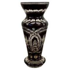 Jarrón antiguo victoriano de cristal de Bohemia de gran calidad