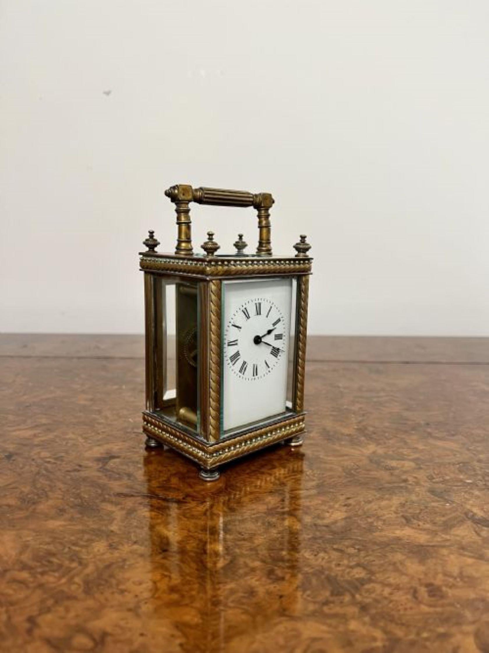 Fine quality antique Victorian brass Carriage Clock  In Good Condition For Sale In Ipswich, GB