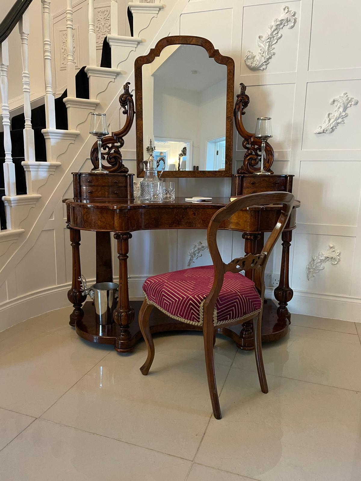 English Fine Quality Antique Victorian Burr Walnut Dressing Table For Sale