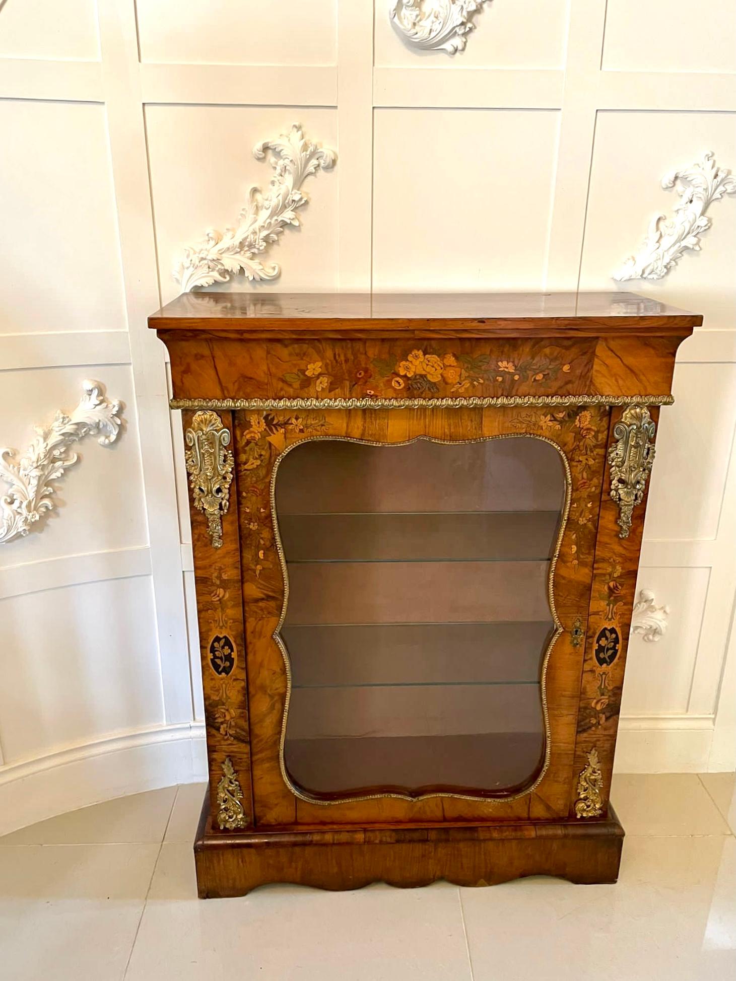 Fine Quality Antique Victorian Burr Walnut Floral Marquetry Inlaid Display Cabin 5