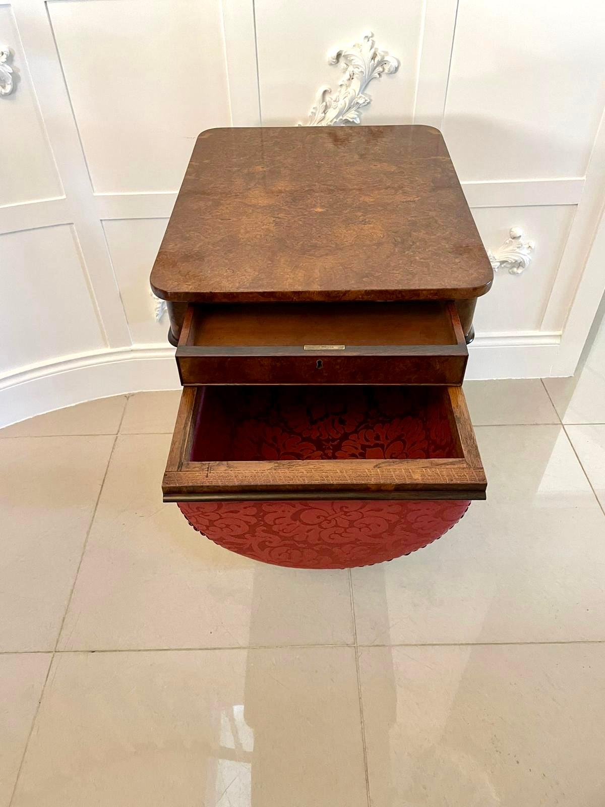 Fine Quality Antique Victorian Burr Walnut Freestanding Sewing Table For Sale 5