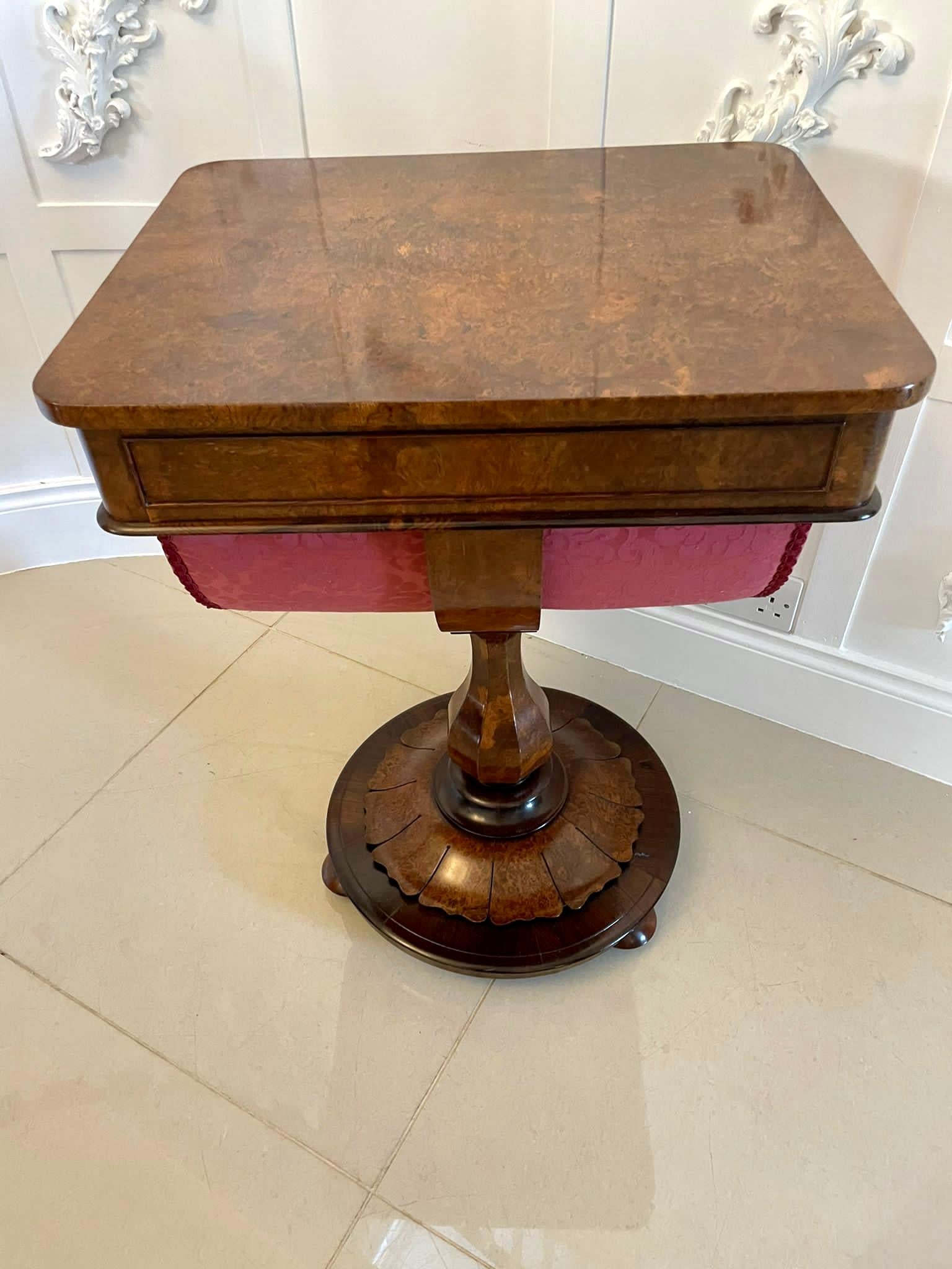 Fine Quality Antique Victorian Burr Walnut Freestanding Sewing Table For Sale 8