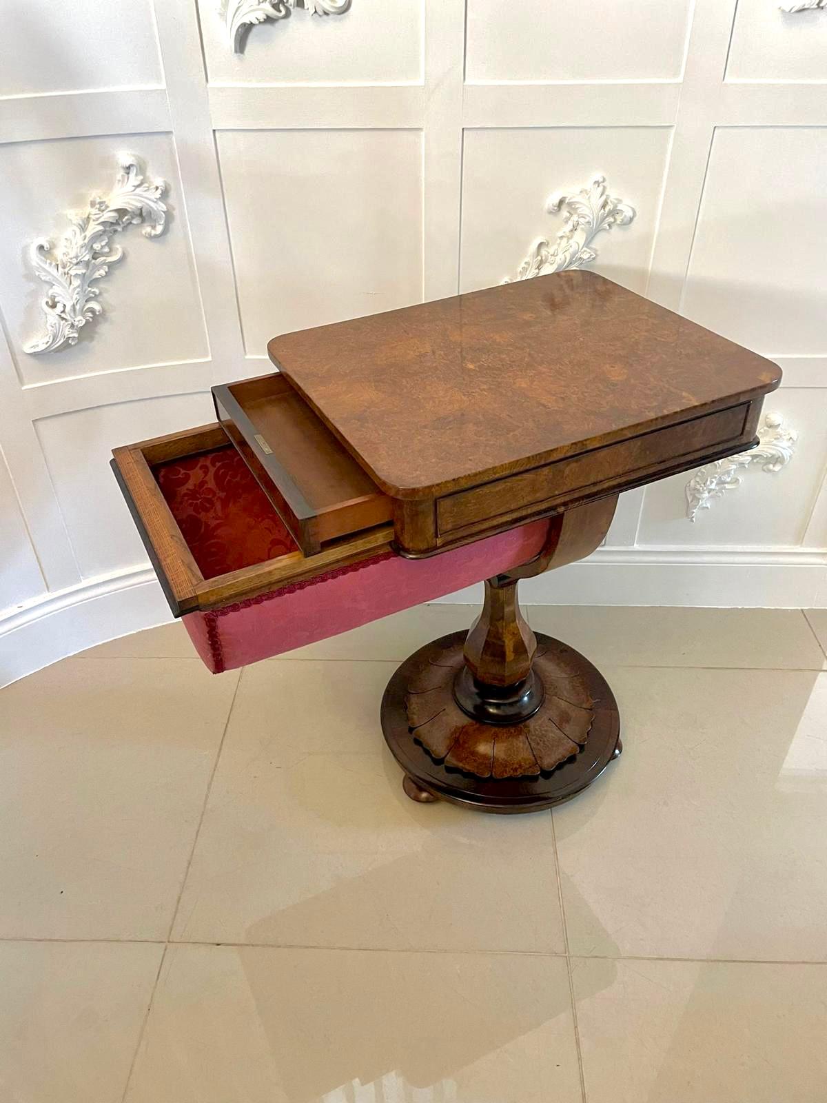 Fine Quality Antique Victorian Burr Walnut Freestanding Sewing Table For Sale 11