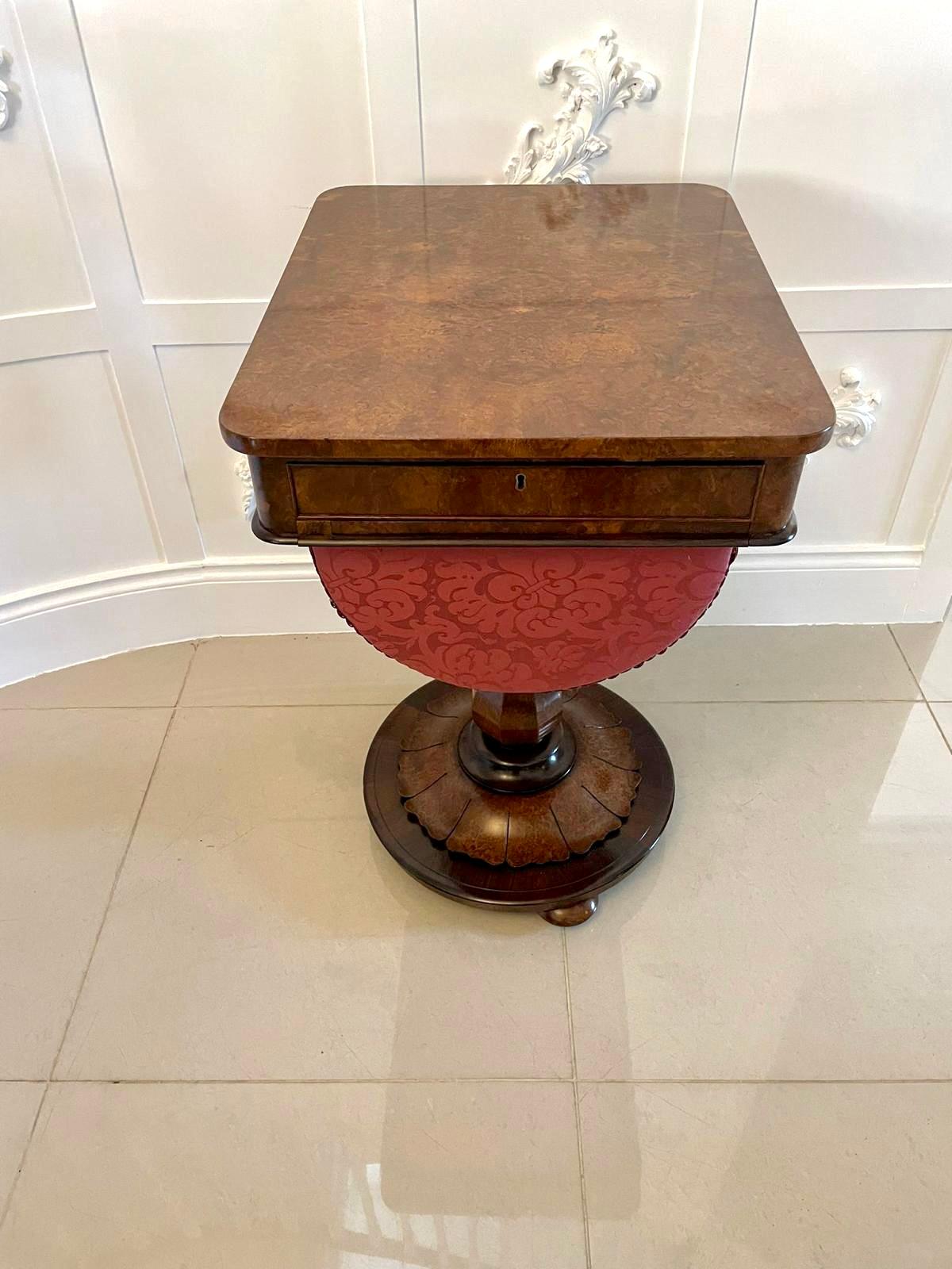 Fine Quality Antique Victorian Burr Walnut Freestanding Sewing Table For Sale 12
