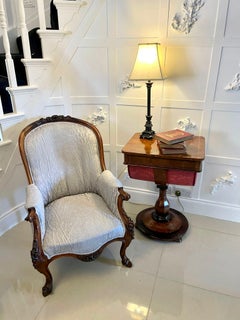 Fine Quality Antique Victorian Burr Walnut Freestanding Sewing Table