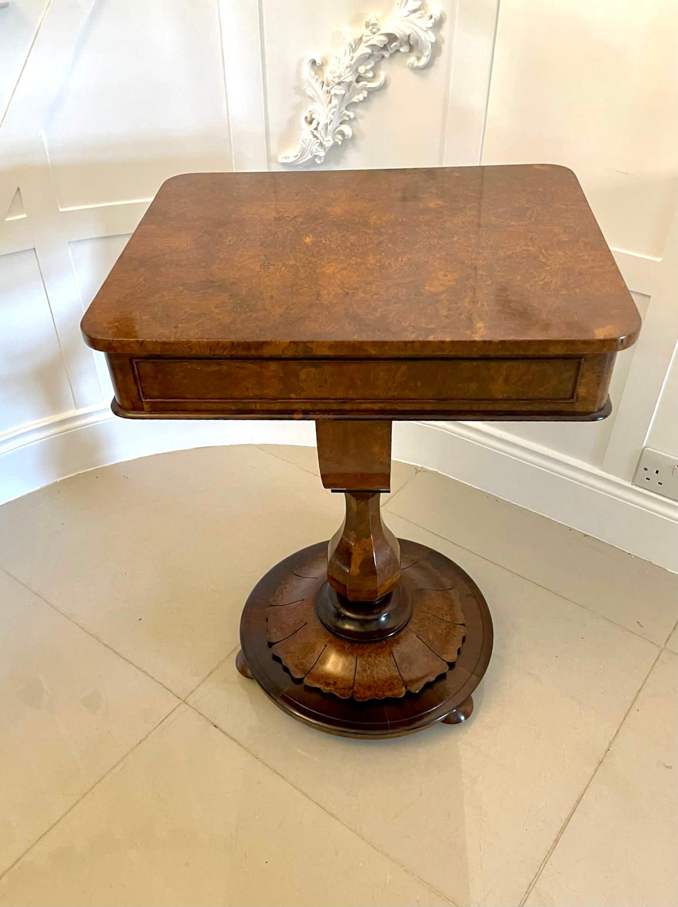 Fine Quality Antique Victorian Burr Walnut Freestanding Sewing Table In Good Condition For Sale In Suffolk, GB