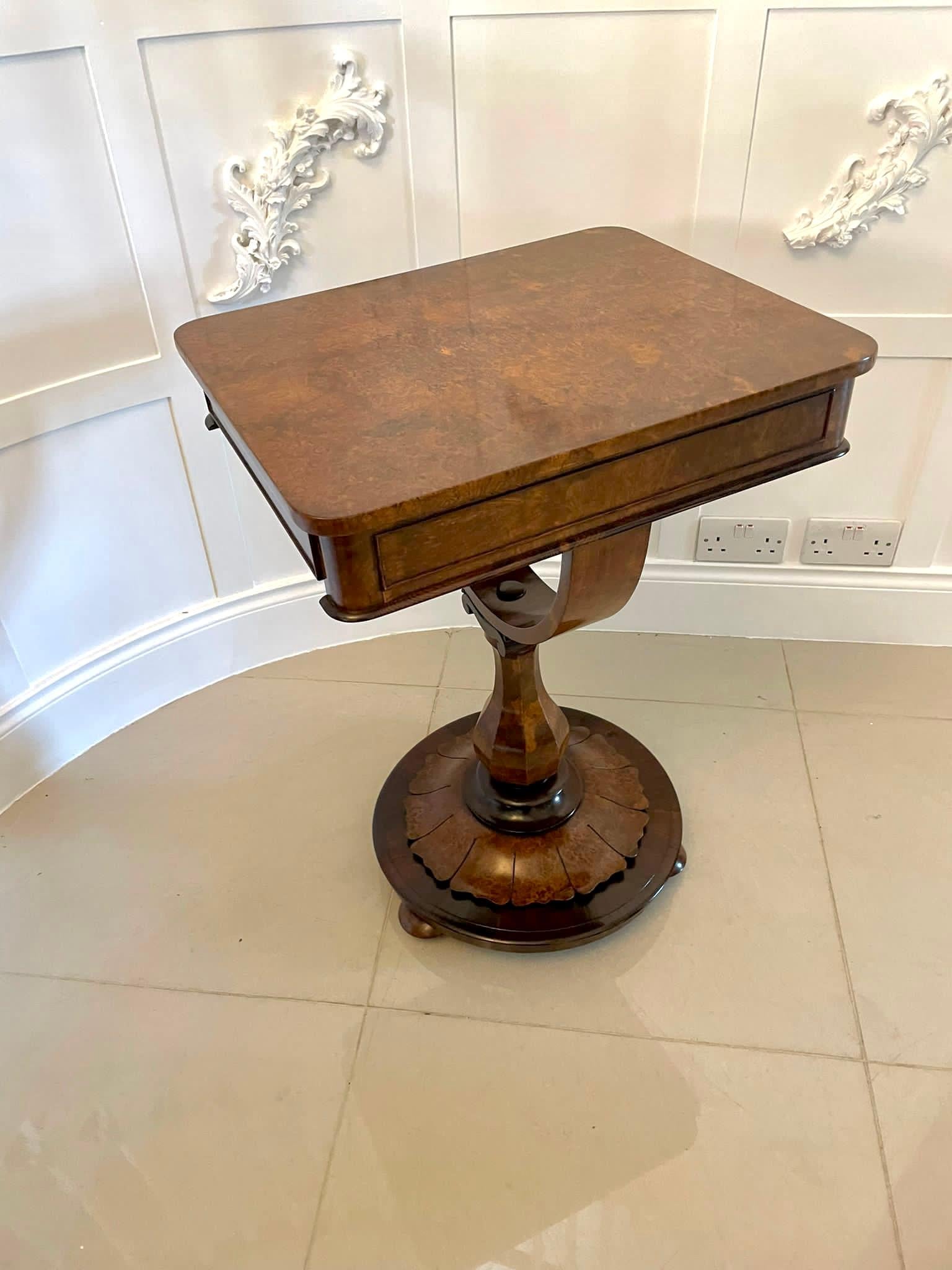 Fine Quality Antique Victorian Burr Walnut Freestanding Sewing Table For Sale 1