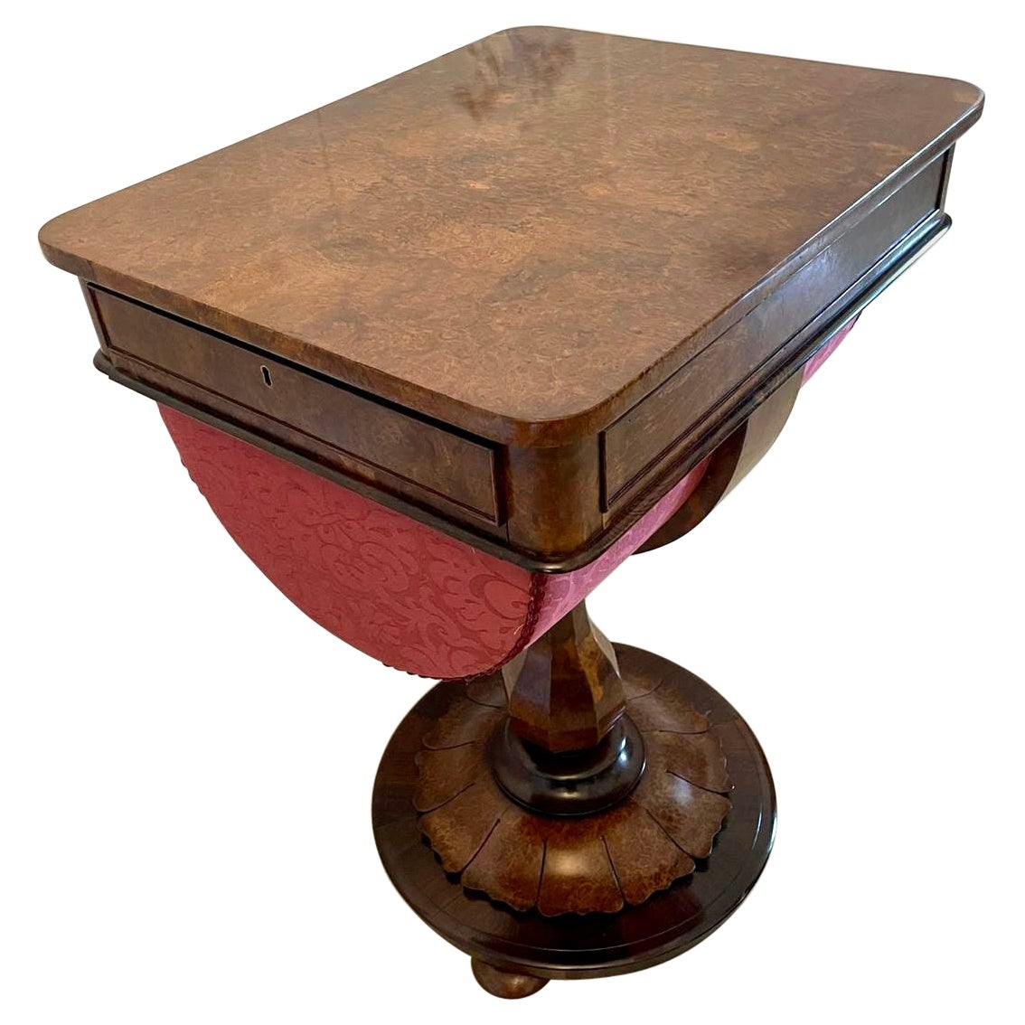 Fine Quality Antique Victorian Burr Walnut Freestanding Sewing Table