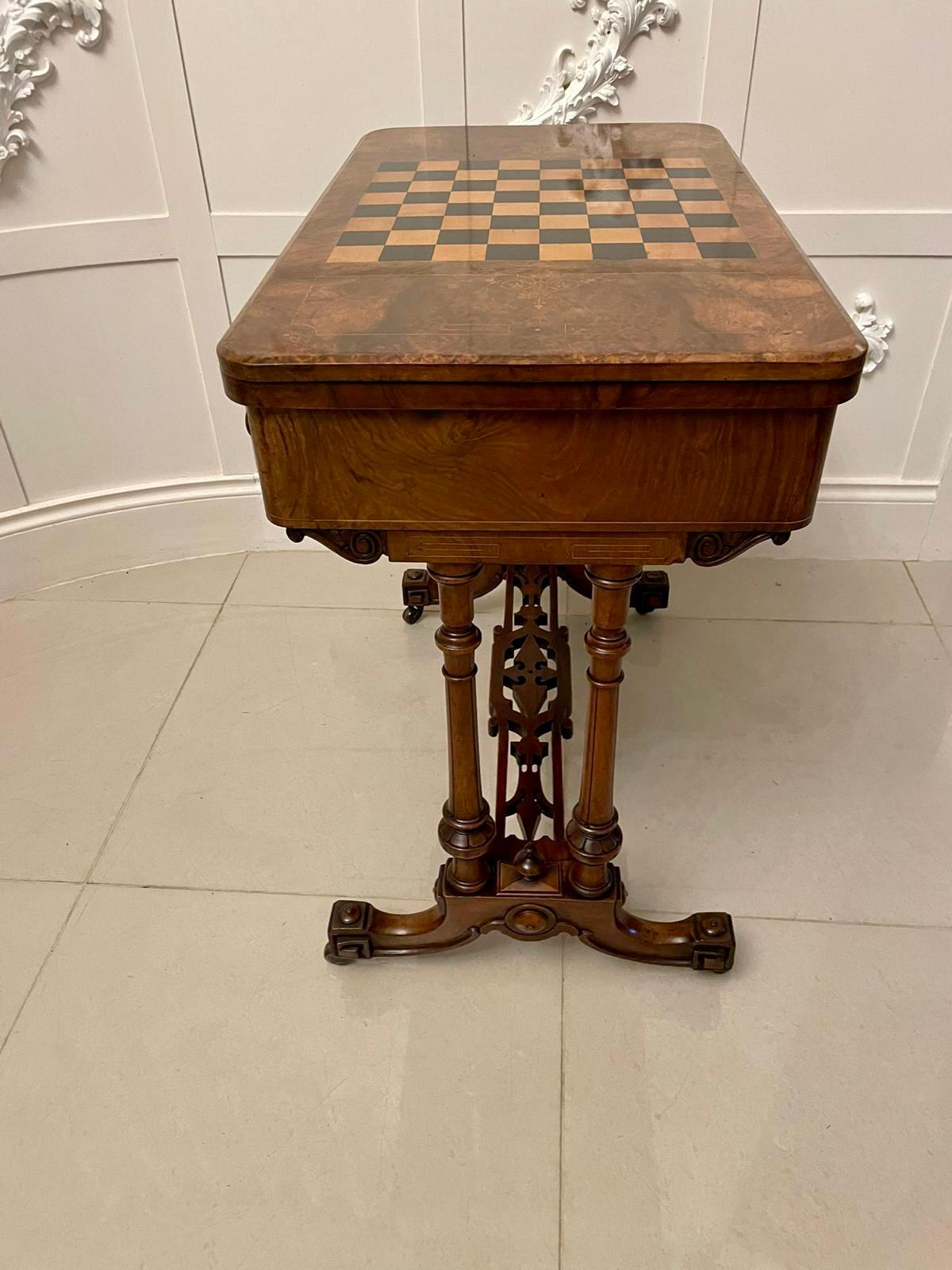 Fine Quality Antique Victorian Burr Walnut Inlaid Games Table For Sale 8