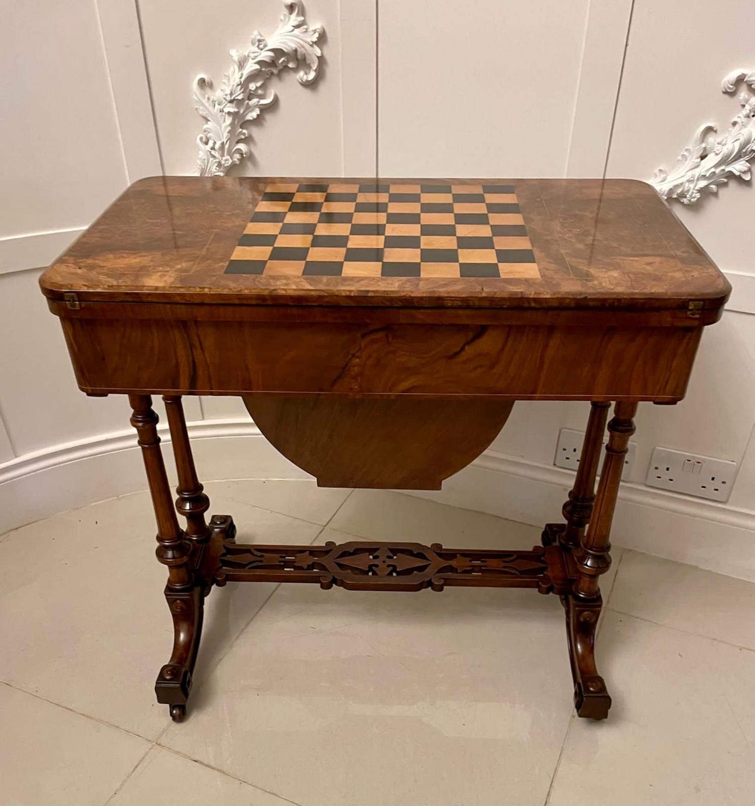 Fine Quality Antique Victorian Burr Walnut Inlaid Games Table For Sale 9