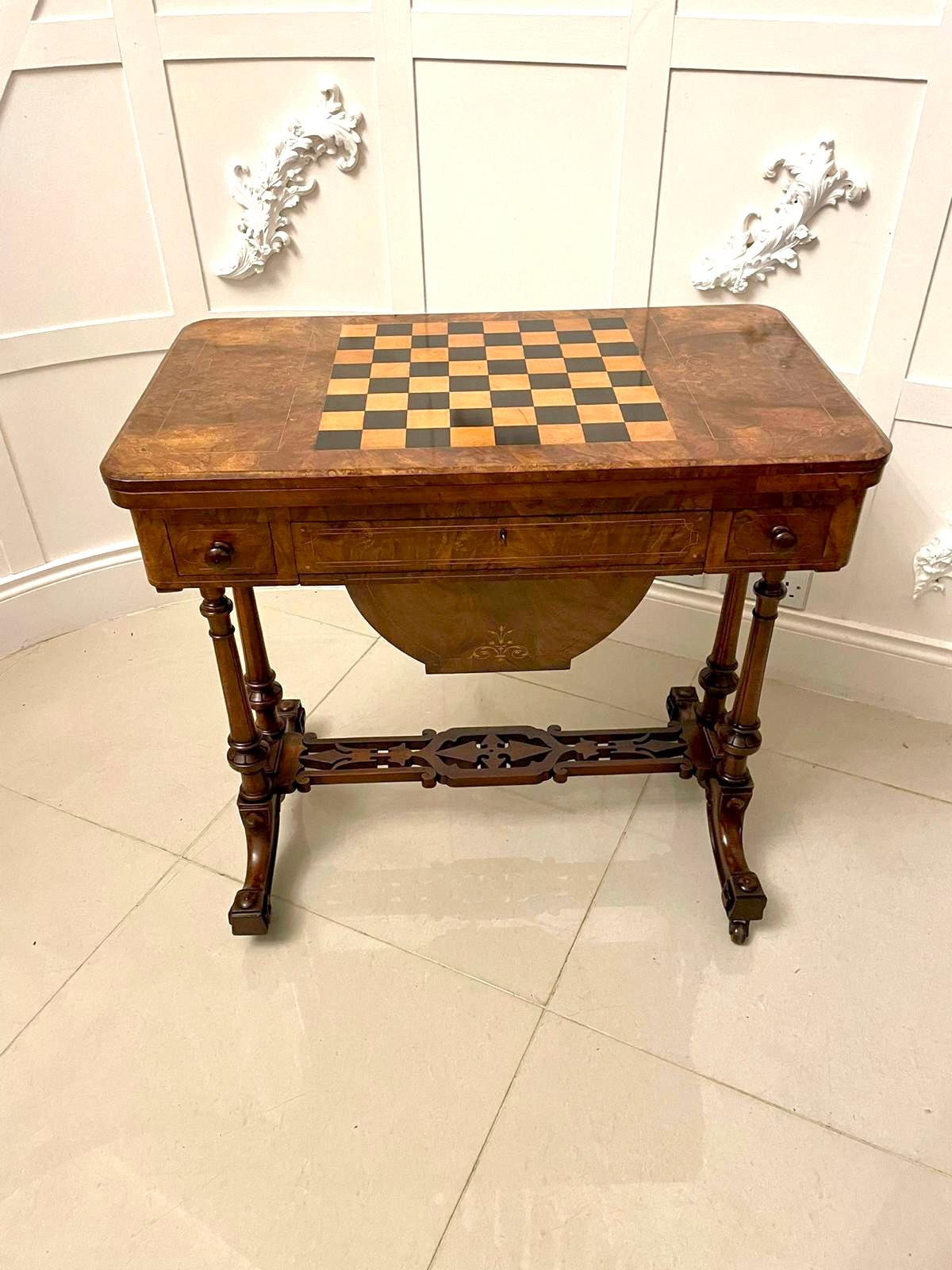 Fine Quality Antique Victorian Burr Walnut Inlaid Games Table In Good Condition For Sale In Suffolk, GB
