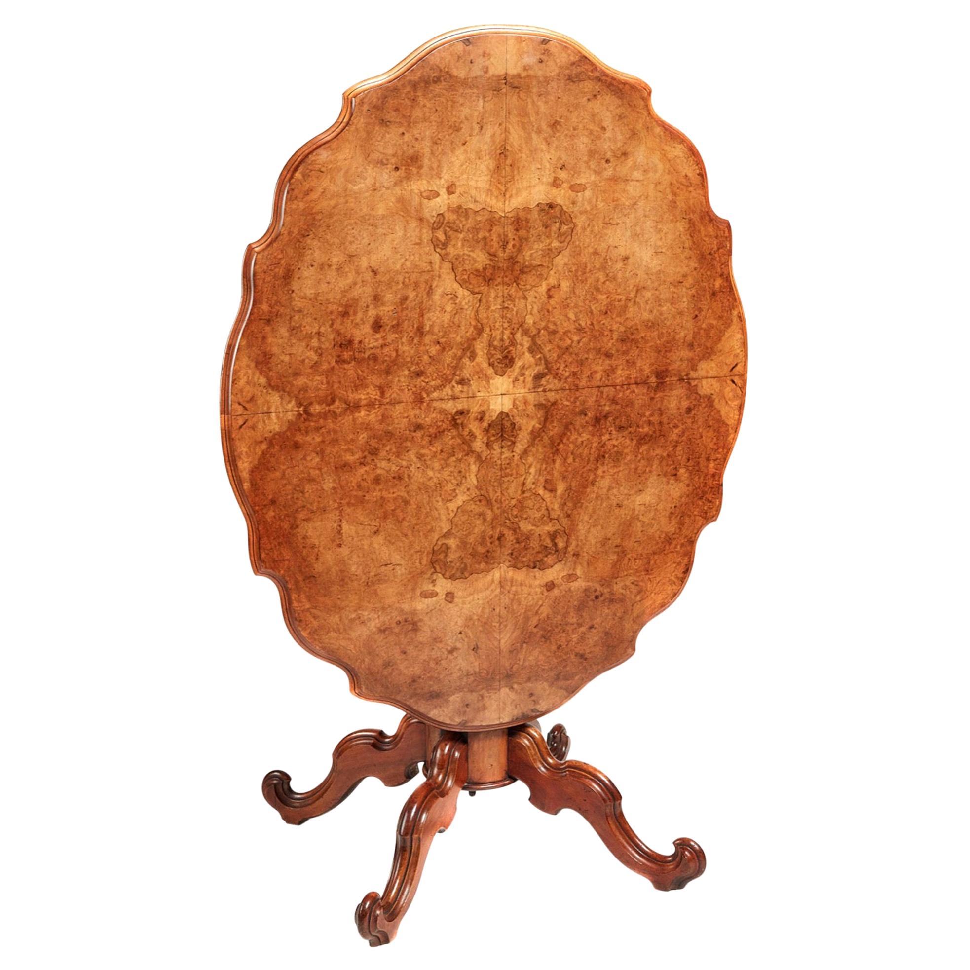 Fine Quality Antique Victorian Burr Walnut Tilt-Top Centre Table, circa 1850