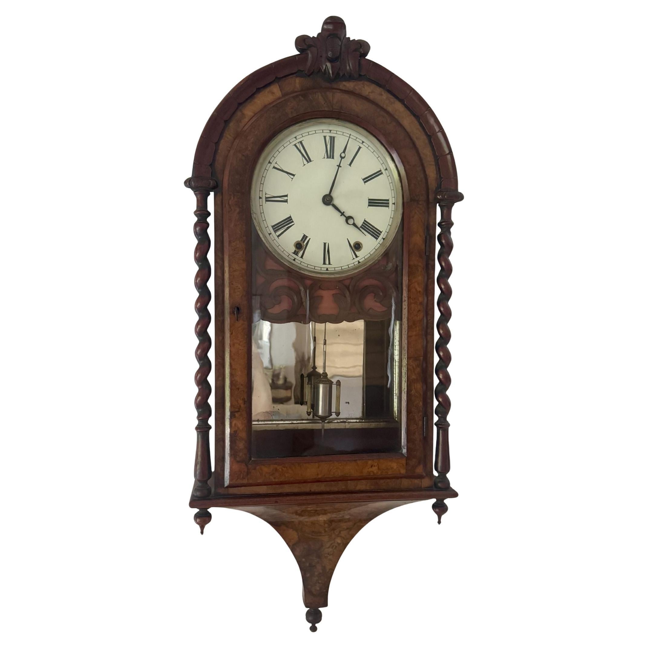Fine quality antique Victorian burr walnut wall clock