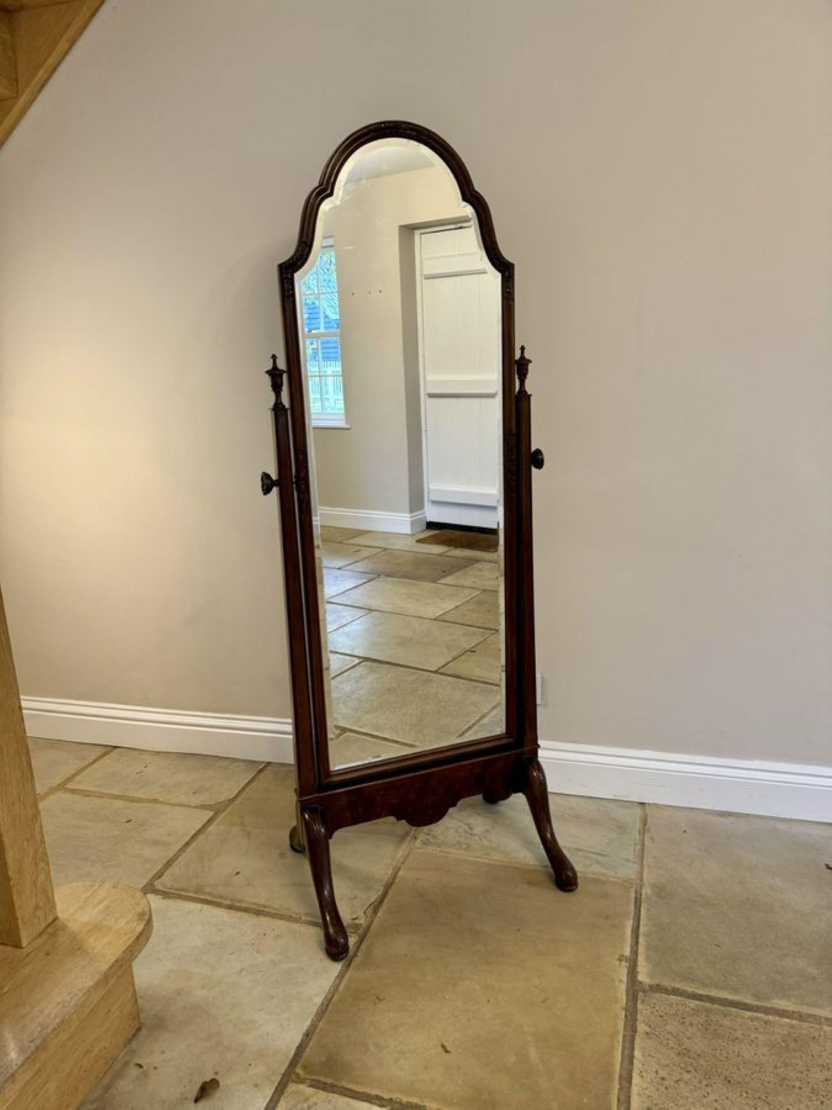 Fine quality antique Victorian carved walnut cheval mirror 2