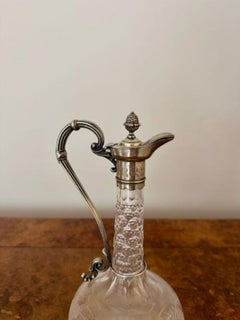 Fine quality antique Victorian etched glass silver plate claret jug