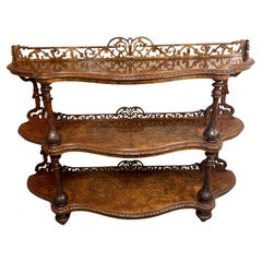 Fine quality antique Victorian figured walnut three tier whatnot