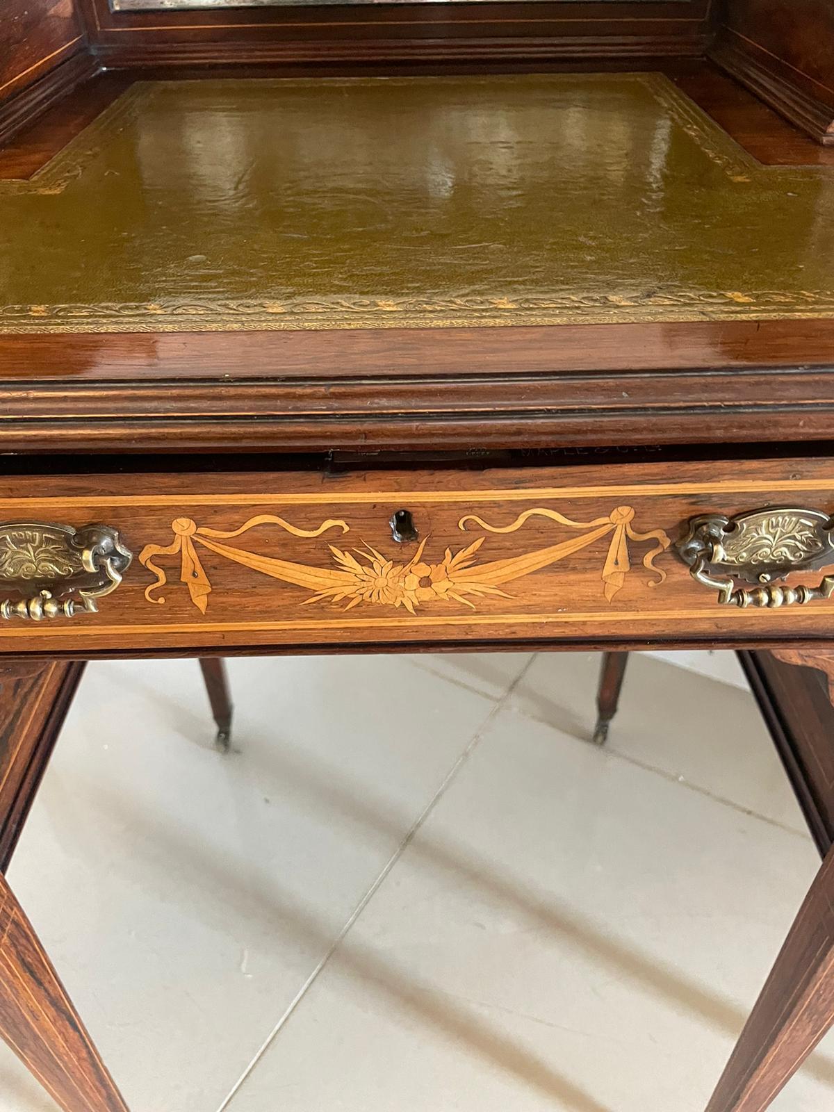 Fine Quality Antique Victorian Freestanding Maple & Co. Inlaid Writing Desk For Sale 3