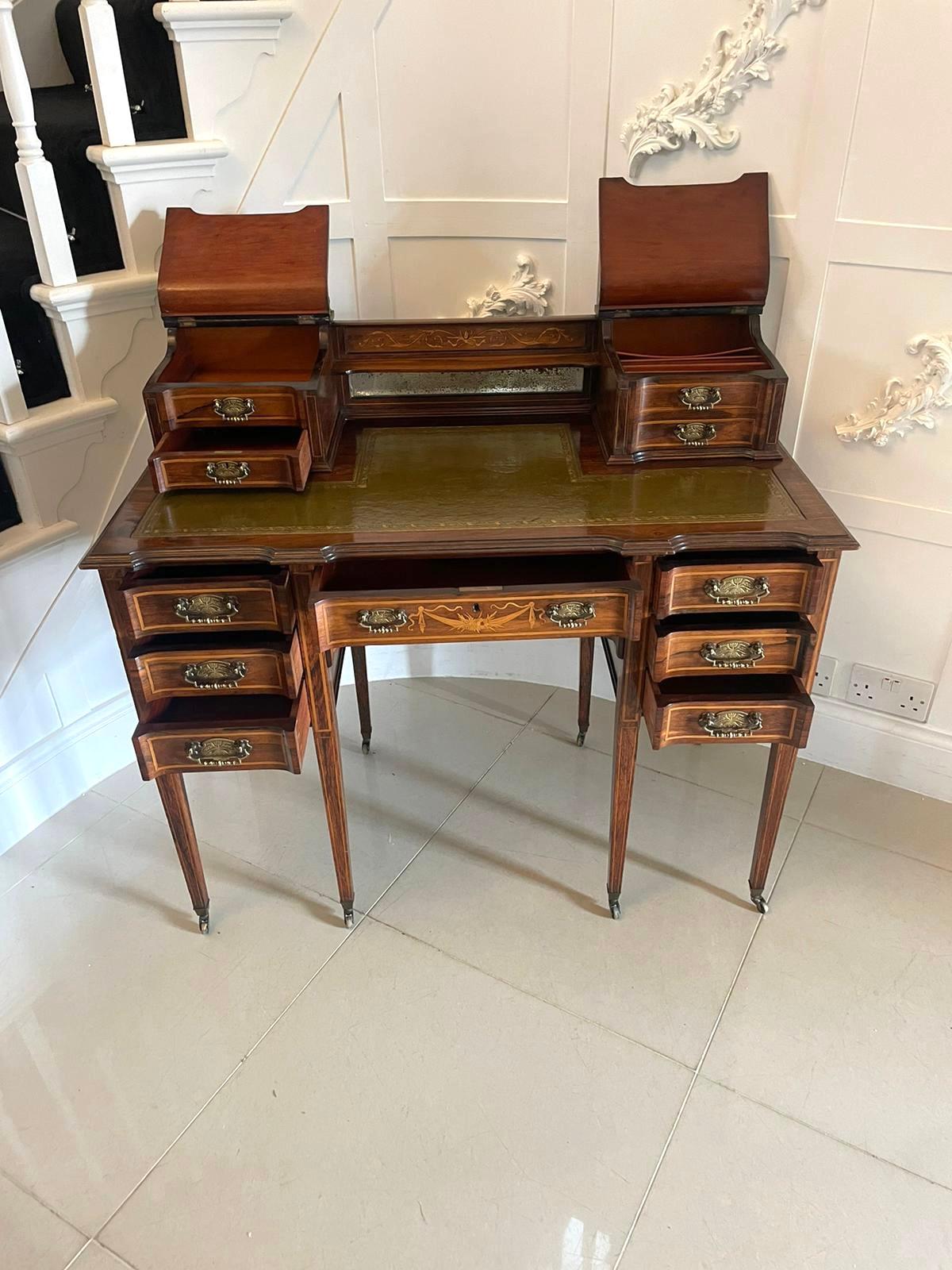 Fine Quality Antique Victorian Freestanding Maple & Co. Inlaid Writing Desk For Sale 8