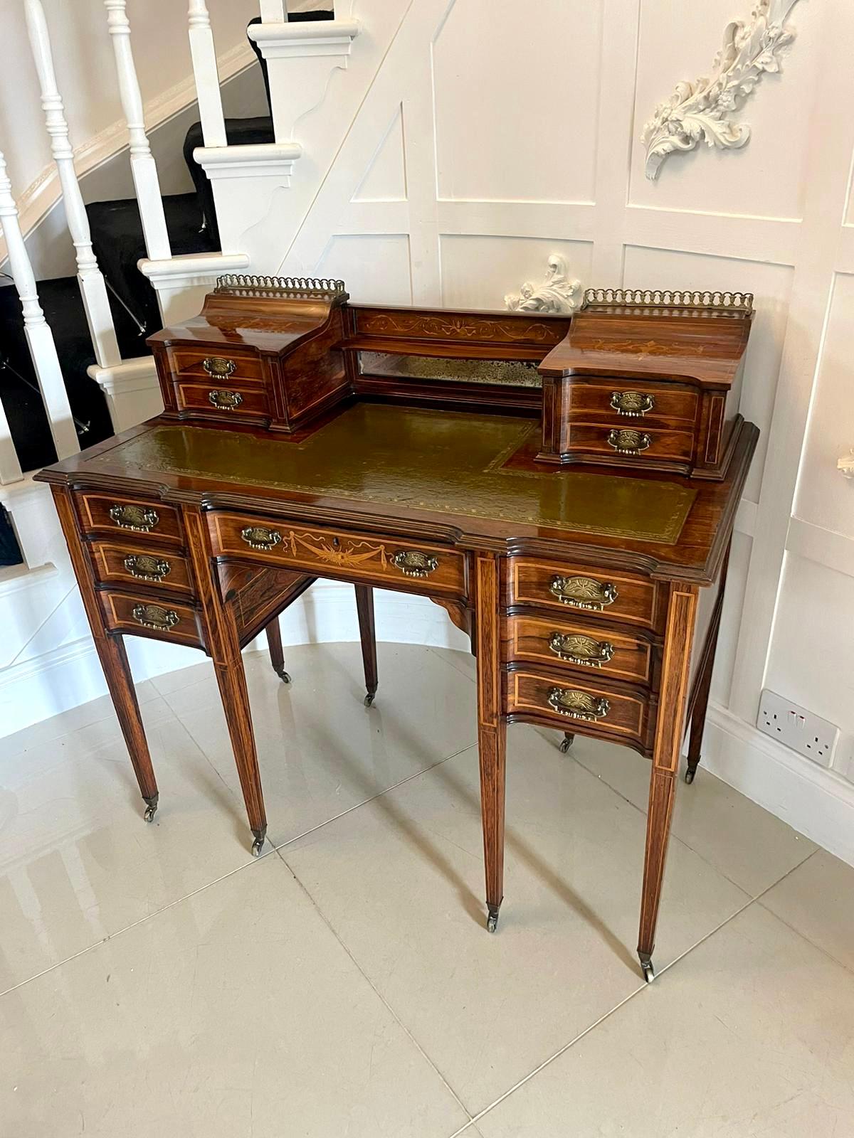 Fine Quality Antique Victorian Freestanding Maple & Co. Inlaid Writing Desk For Sale 11